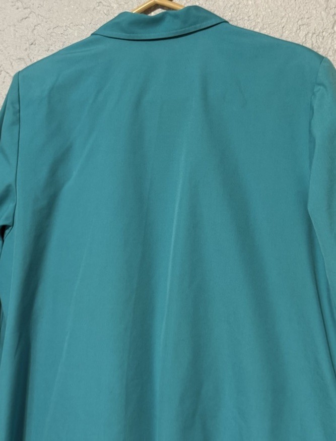 Vintage Koret Teal Blue Open Front Blazer Jacket 3/4 Cuffed Sleeves Measures XL