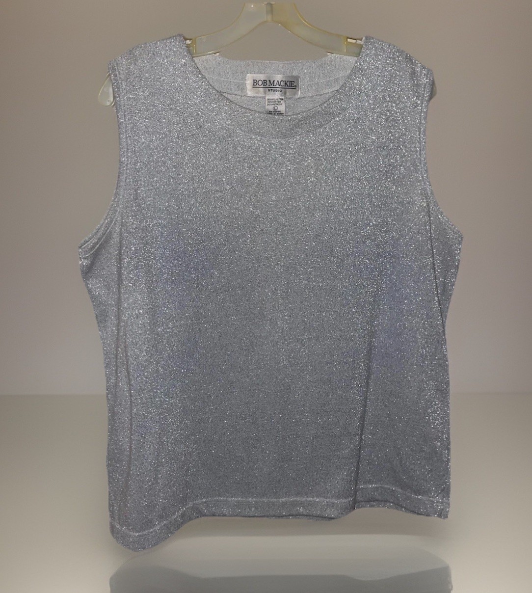 Vintage Bob Mackie Studio Silver Shimmer Party Cocktail Shirt Size L Sleeveless