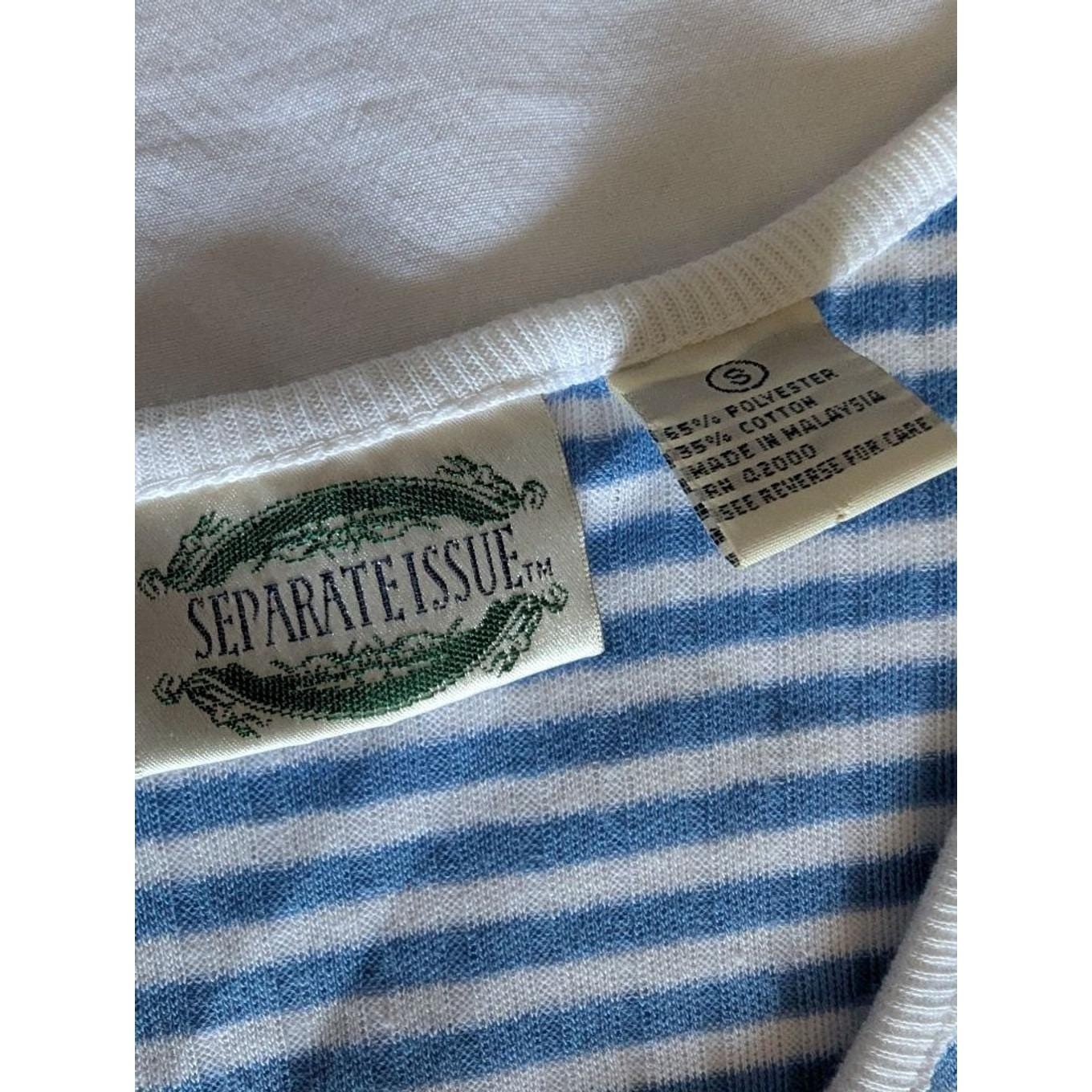 Vtg Blue & White Striped Ribbed Button Front Drop Waist Midi Dress Nautical Sm