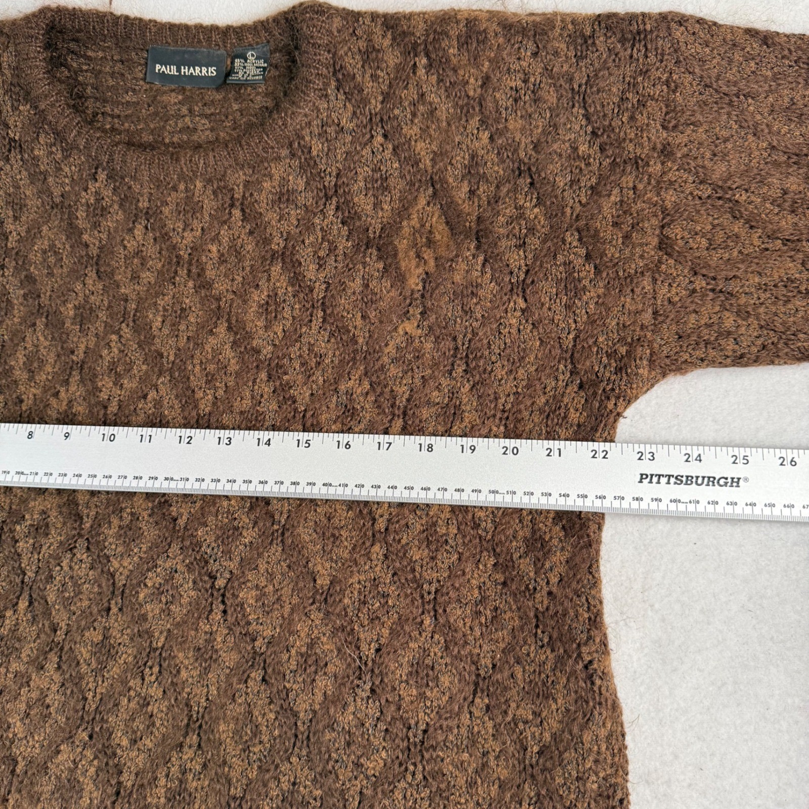 Paul Harris Vintage Mohair Wool Blend Brown Diamond Knit Sweater Womens Large