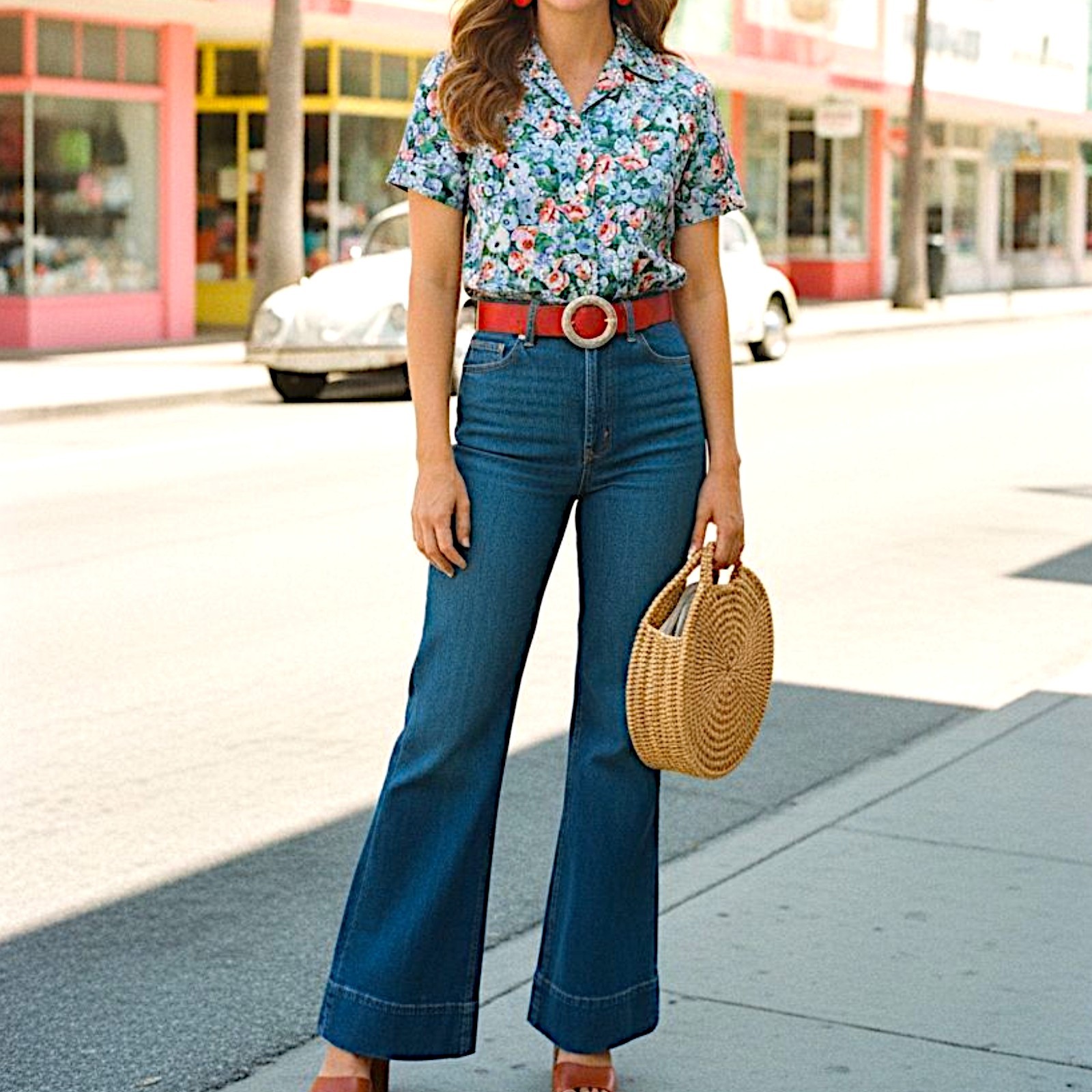 Vintage Land 'n Sea Retro Coastal Vibe Button Up Shirt