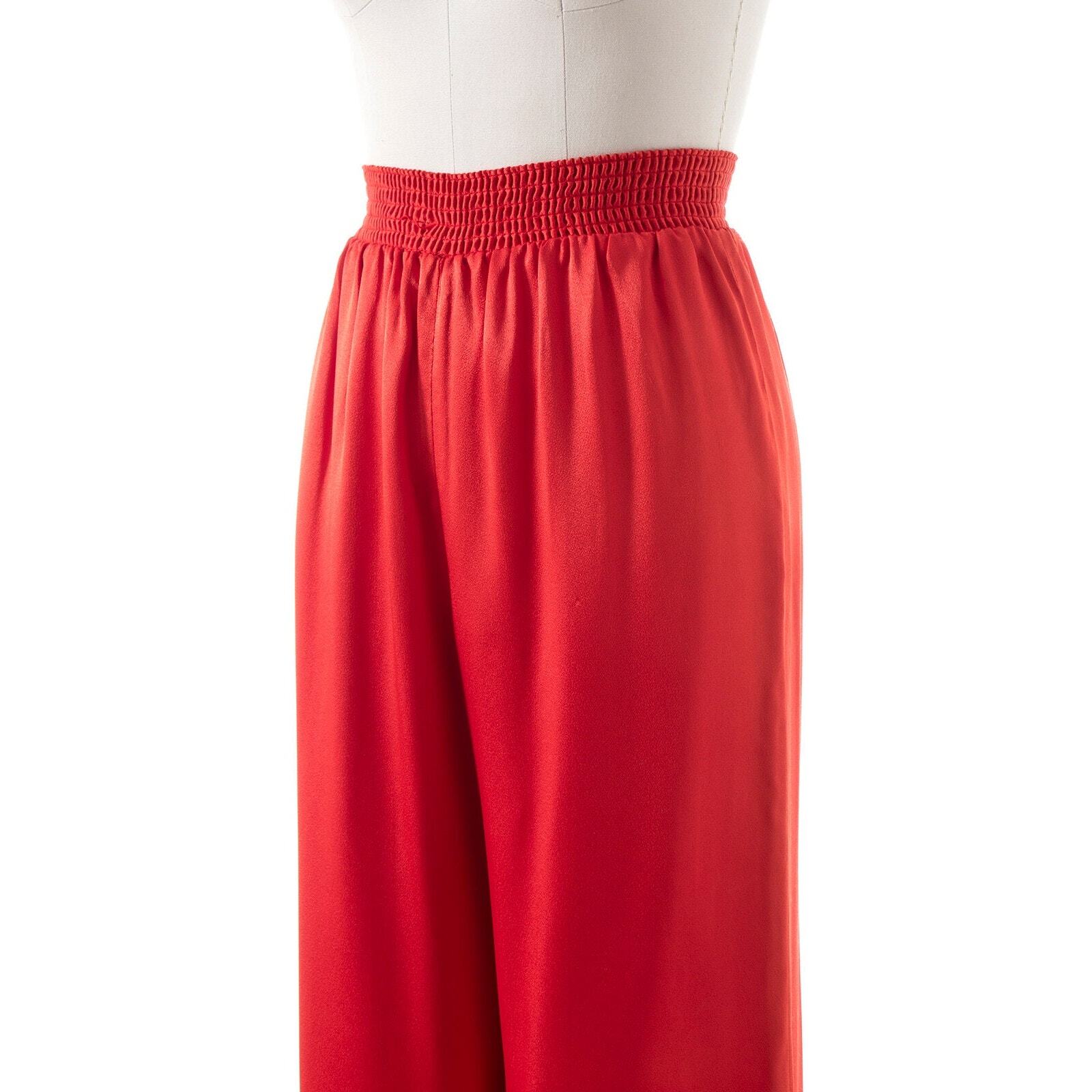 Vintage 1970s Dress Pants 70s Red Satin High Waist Wide Leg Studio 54 Trousers