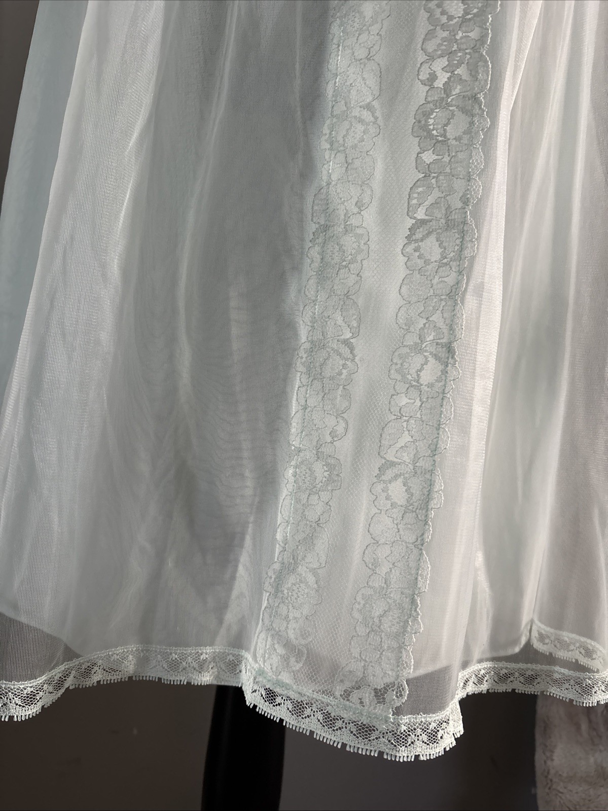 Vtg 60s Lt Blue Double Layer Chiffon Nylon Lace Short Nightgown Nightie Small