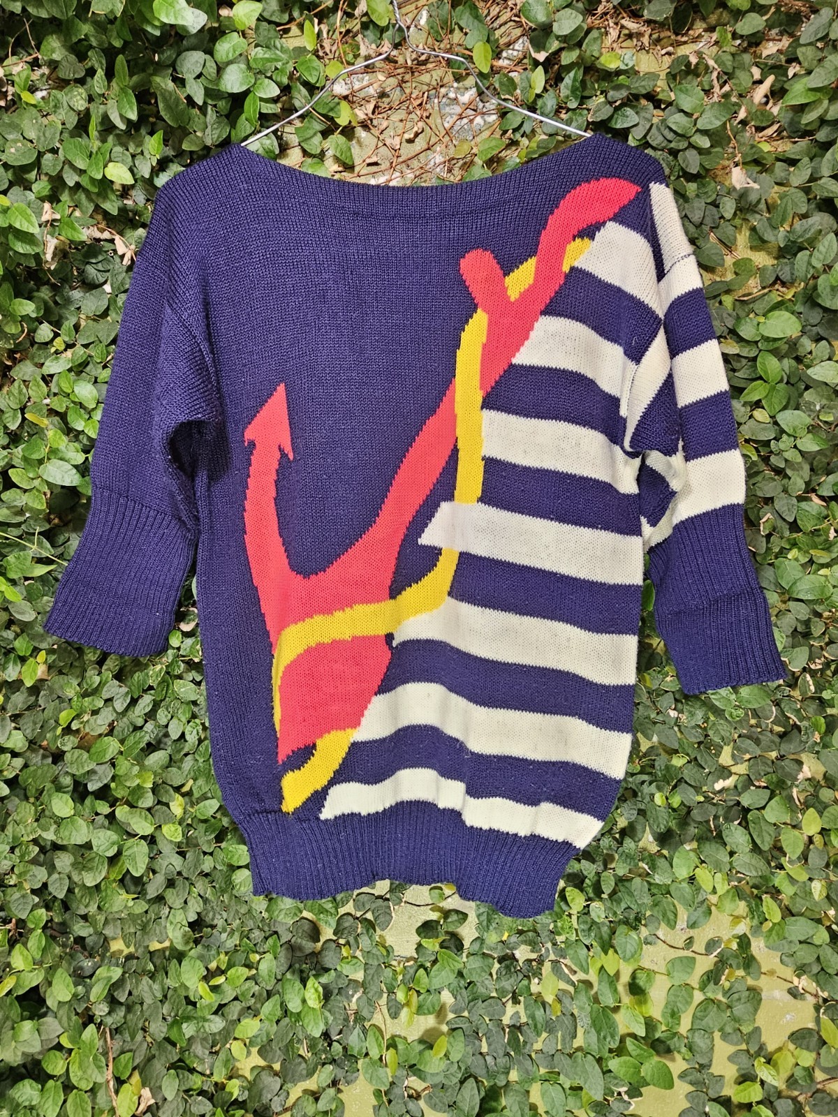 Vintage 1970s Anchor Stripes Cyn Les Shirlee Designs Knit Acrylic Sweater Sz S