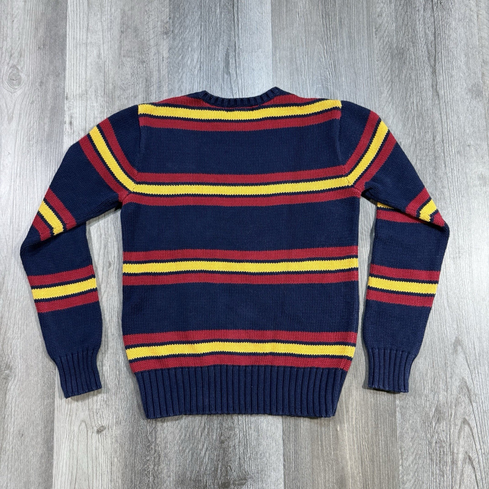 Vintage 90s Polo Ralph Lauren Striped Cotton Sweater Navy Red Yellow Youth M