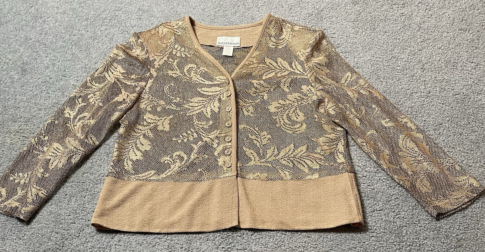 Vtg Special Thyme Floral Cardigan Women’s 16W Beige Button USA Made Classic Boho