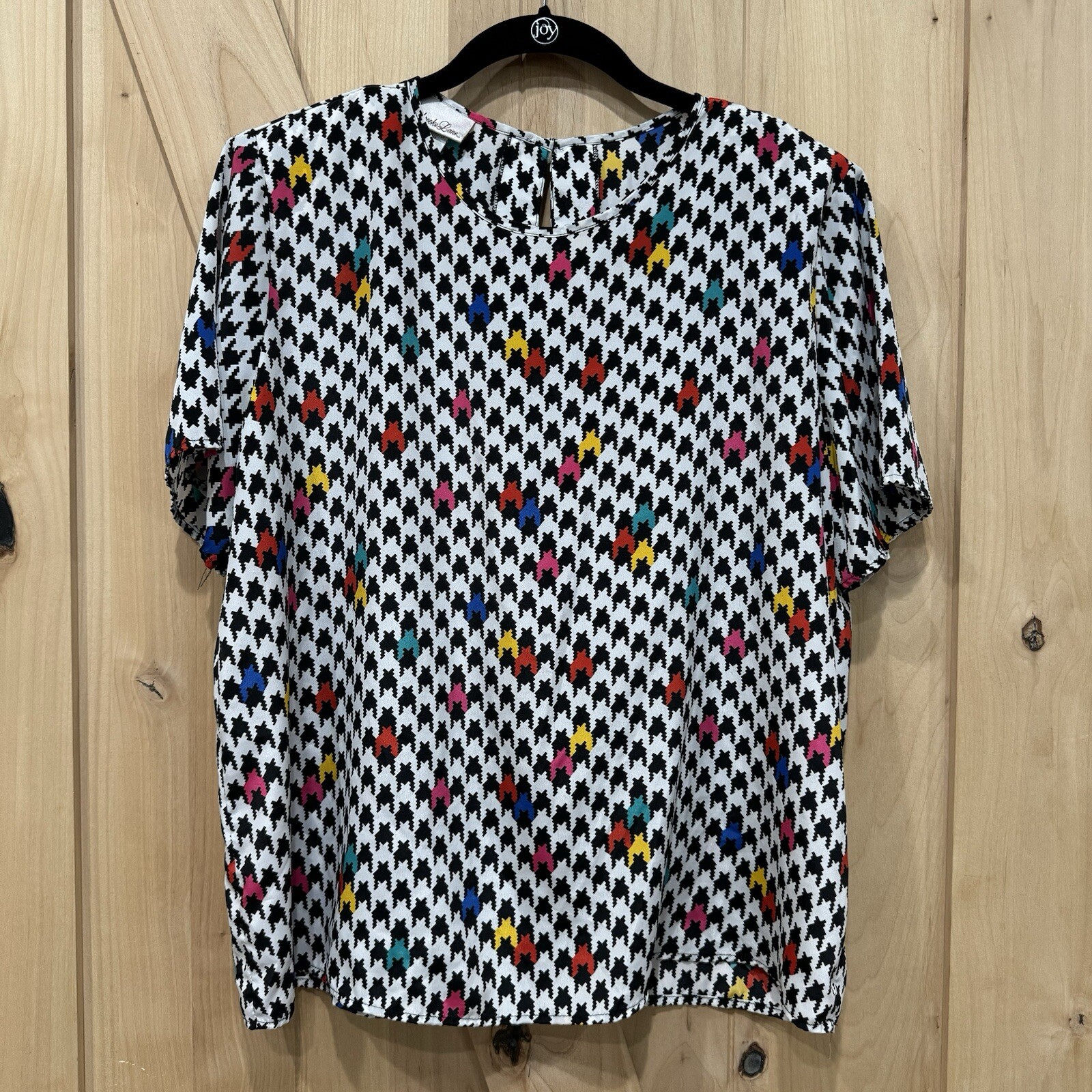 Vintage Houndstooth Colorful Blouse Shirt Top Penbrooke Lane 80’s Keyhole Large