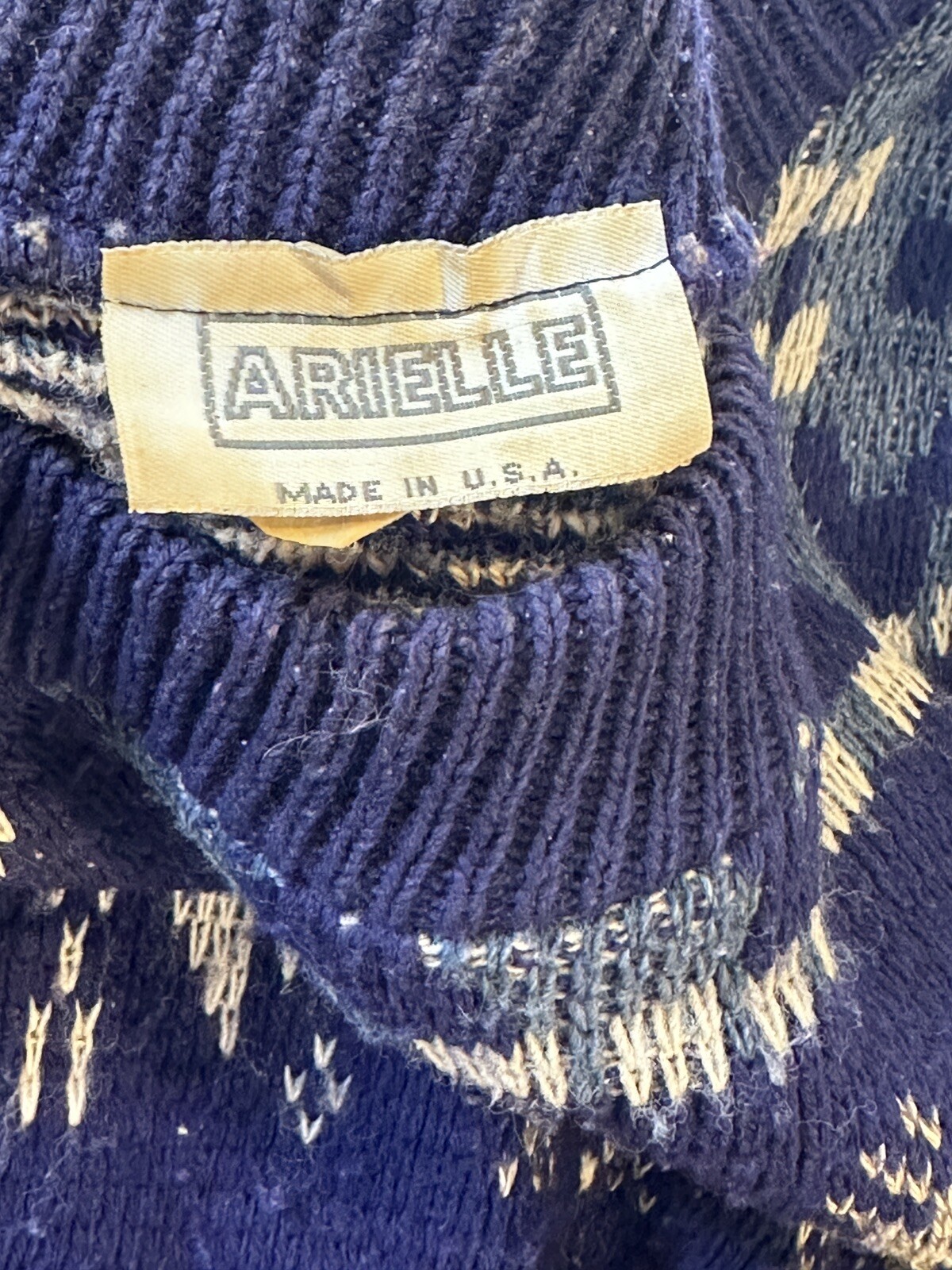 Vtg Y2K Arielle Women Sweater XXL Granny Knit Quilt Square Crewneck Blue READ
