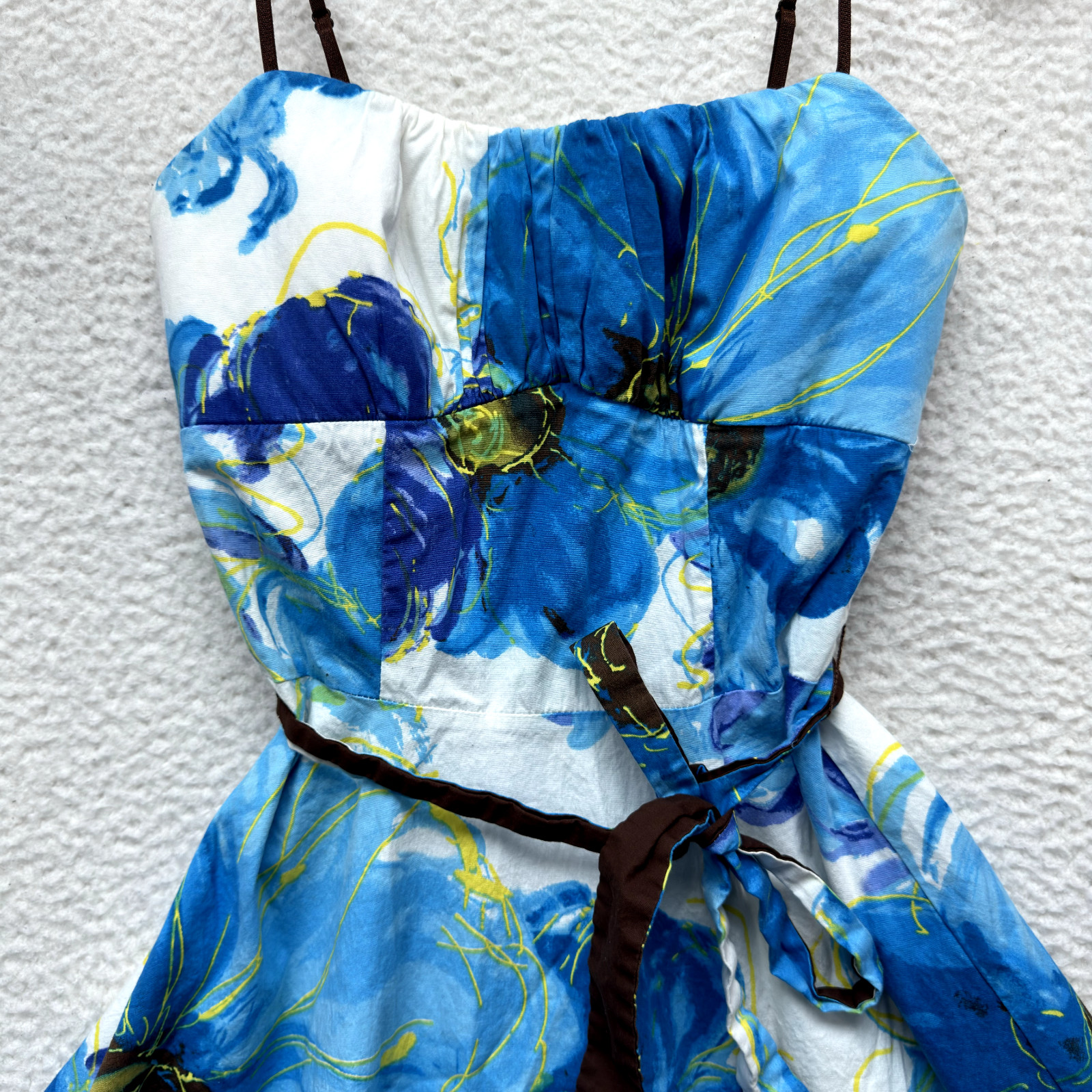Y2K Vintage Dress 8 9 Medium Blue Floral Flare 60s Retro Mod Day Dress A-Line