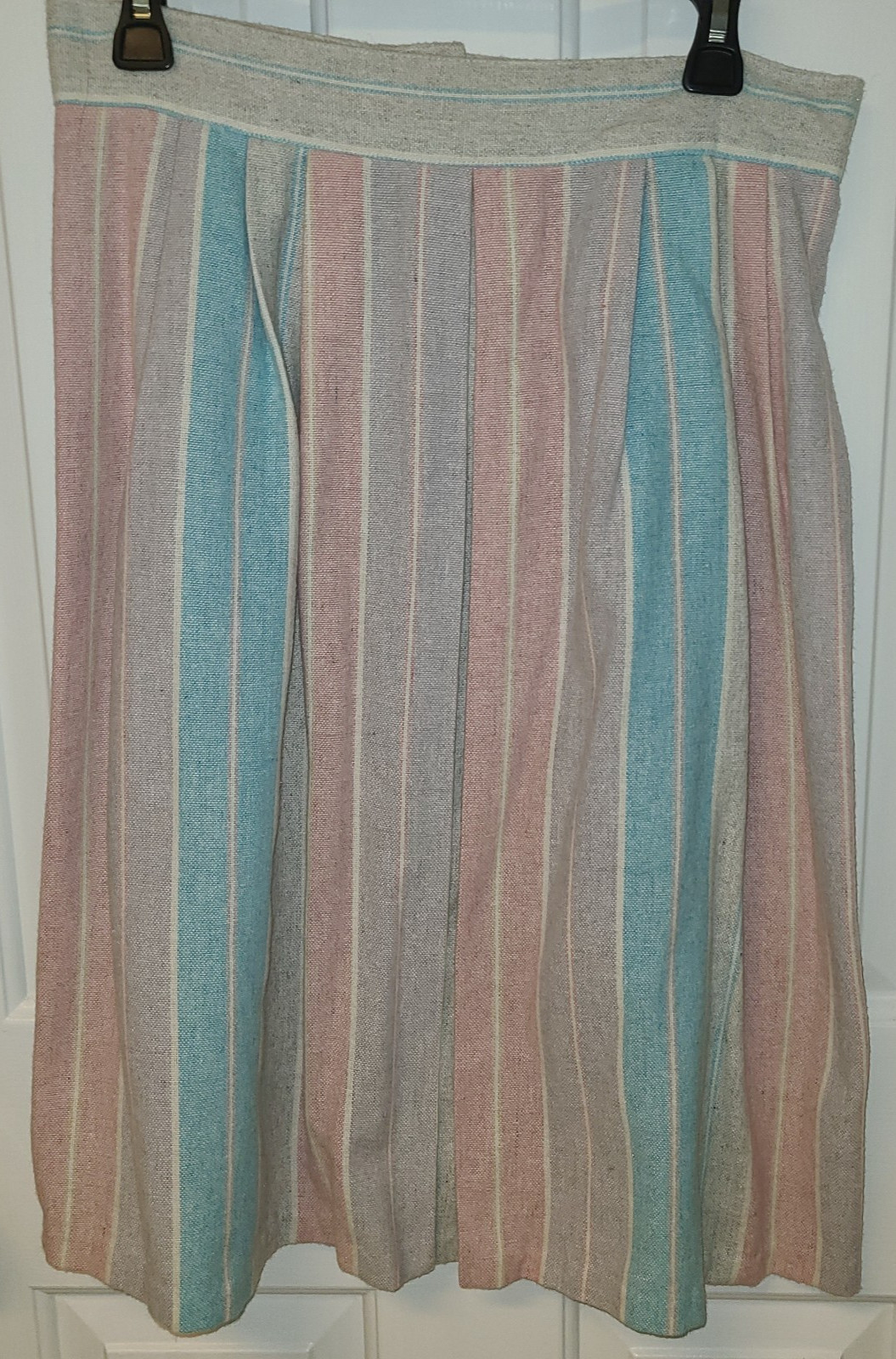 Vintage 70s Pastel Pleated Pink Plaid A-Line Midi Skirt SizeMed Wool Blend