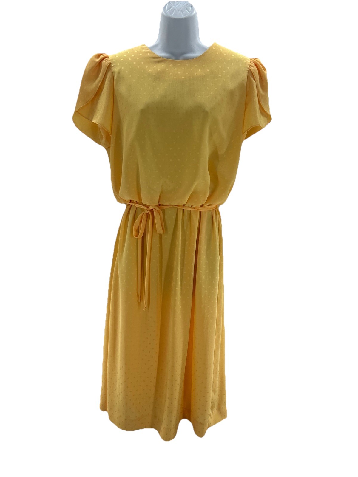 Lorac Original Vintage Yellow Dress Polka Dots Removable Belt Size 60s Housewife