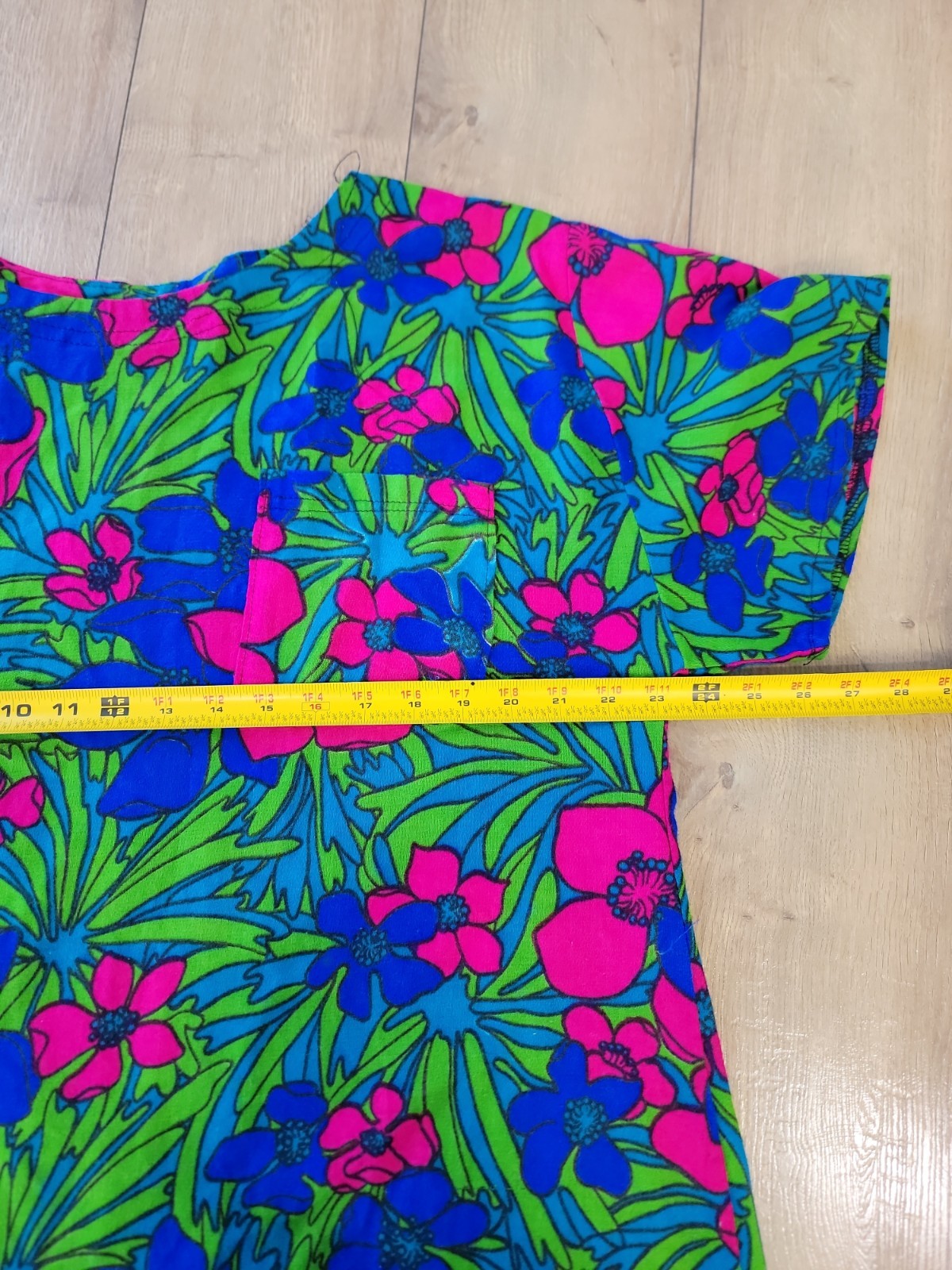 Vintage 60s 70s Psychedelic Mod Floral Dress Neon Pink Blue Green Shift VTG
