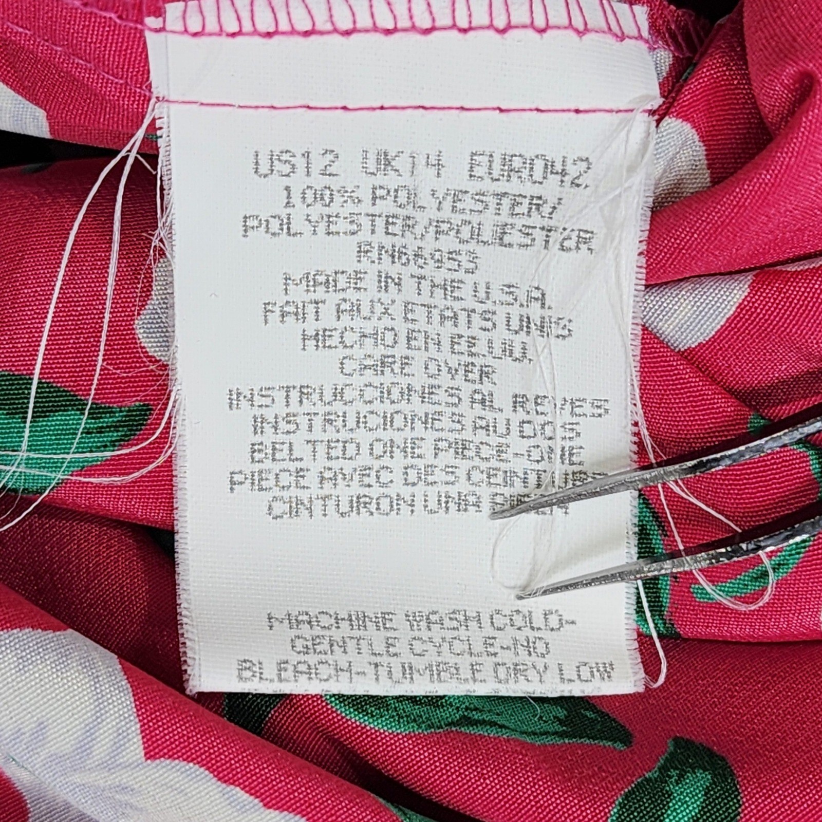 Vintage Leslie Fay Dress Womens 12P PETITE Pink White Floral Pleated Belted Midi