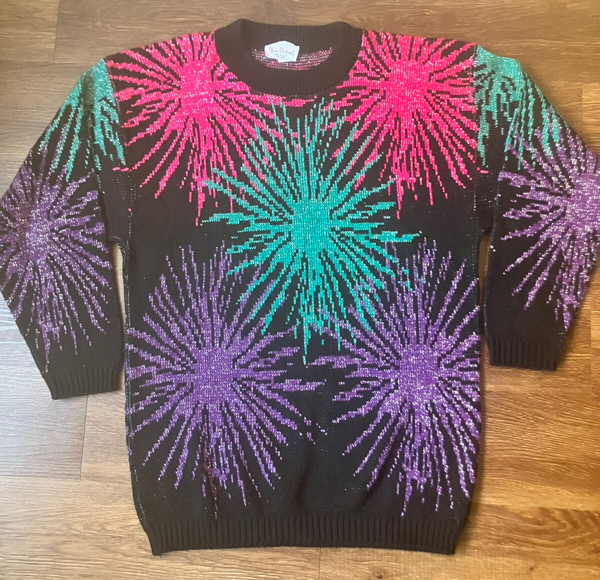 Vintage ’80s Nan Dorsey Oversized Fireworks Sweater Black Purple Silver M/L