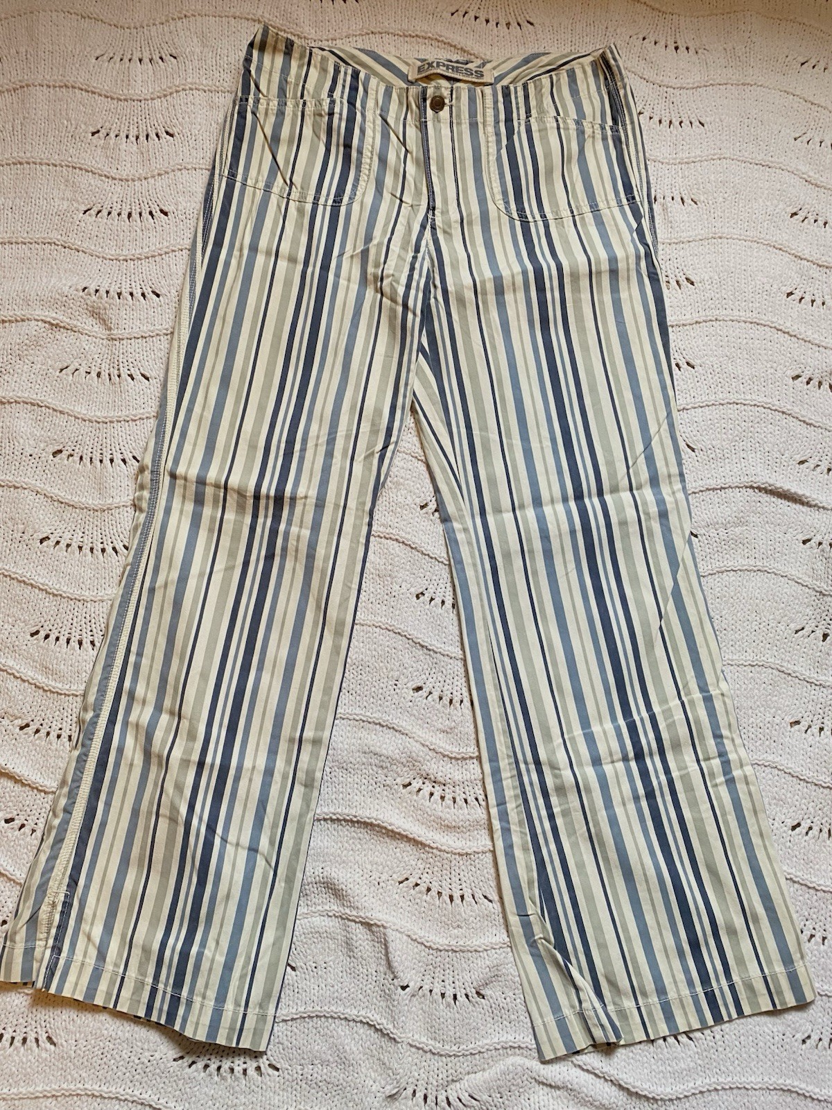 VTG EXPRESS Striped Bell Bottom Y2K BOHO Pants Wide Flared Cotton Sz.11/12 CUTE!