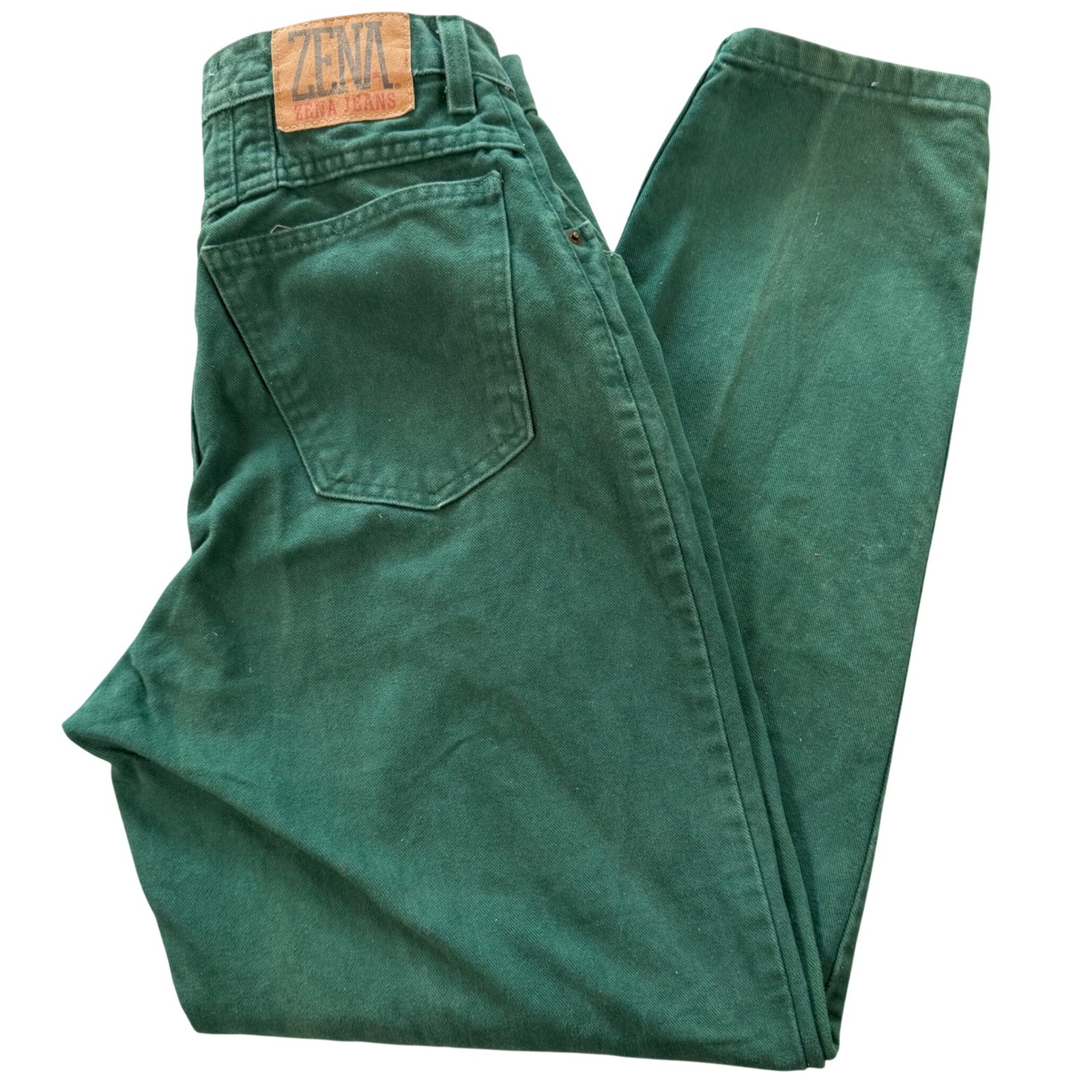 Zena Jean Denim Pants Women 10P Green VTG High Waisted Tapered Leg 90s Cotton