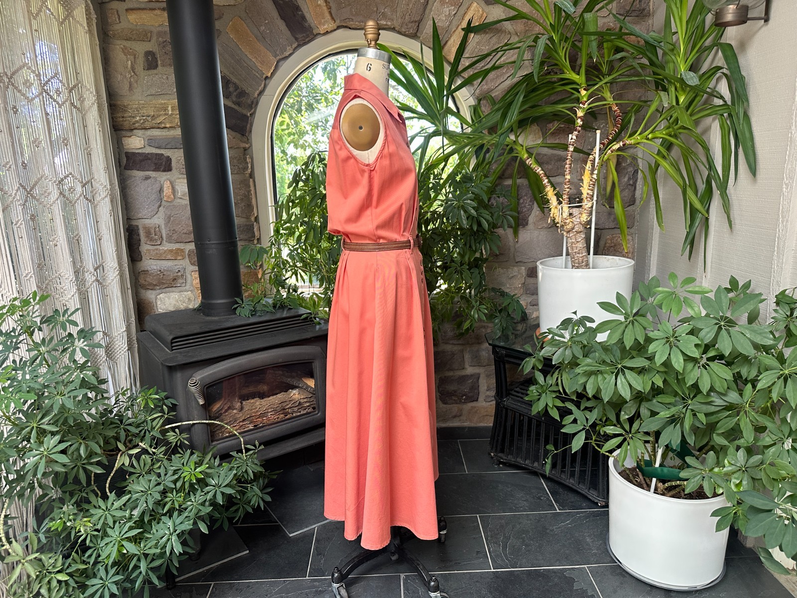 Vintage 1990s Muted Coral Cotton Denim Button Front Dress Fads
