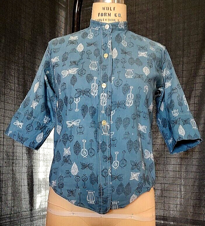 1960s MCM Women’s TOP NOVELTY PRINT, Butterflies & string inst MISS FASHIONALITY