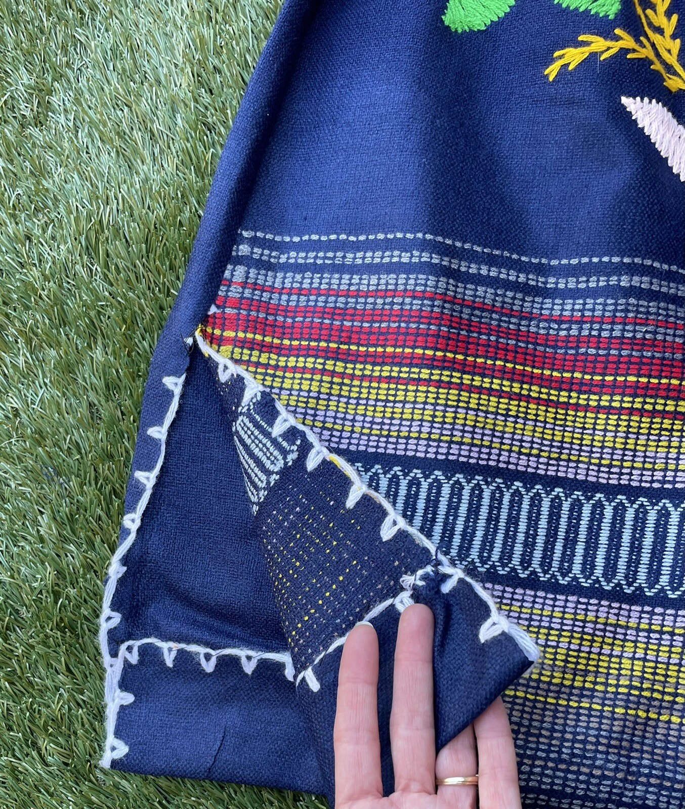 ✅Vtg 1980s Peru Ecuador Bolivia South America M/L Blue Colorful Hand Woven Dress