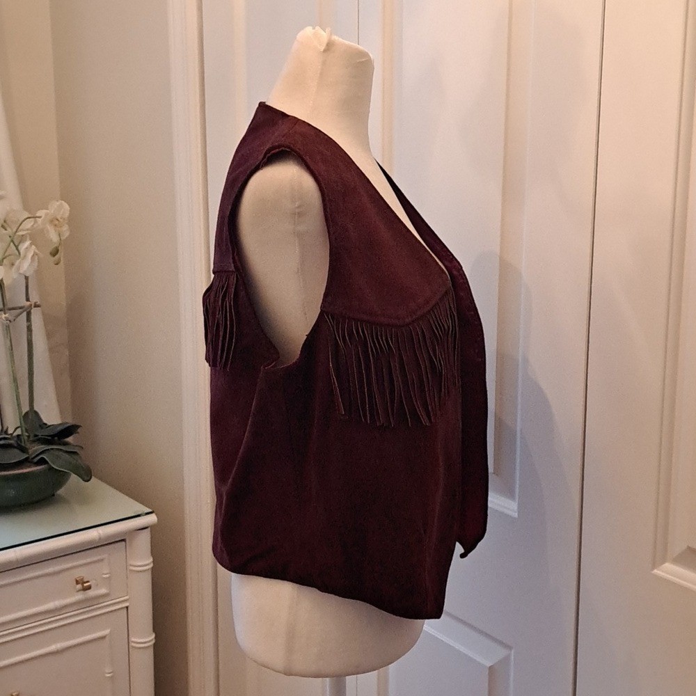 Jordache Womens Vintage Burgundy/Wine Suede Fringe Vest Western M/14