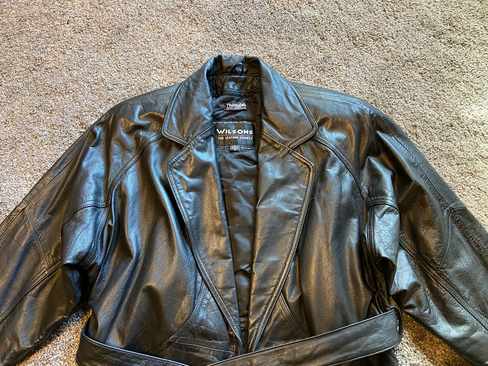 Vintage Wilsons Black Leather Trench Coat Women’s Size S Thinsulate 1990’s Y2K