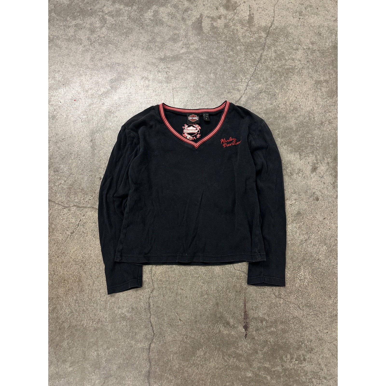 1990s Harley Davidson Womens Biker Pink and Red Long Sleeve Pullover Shirt