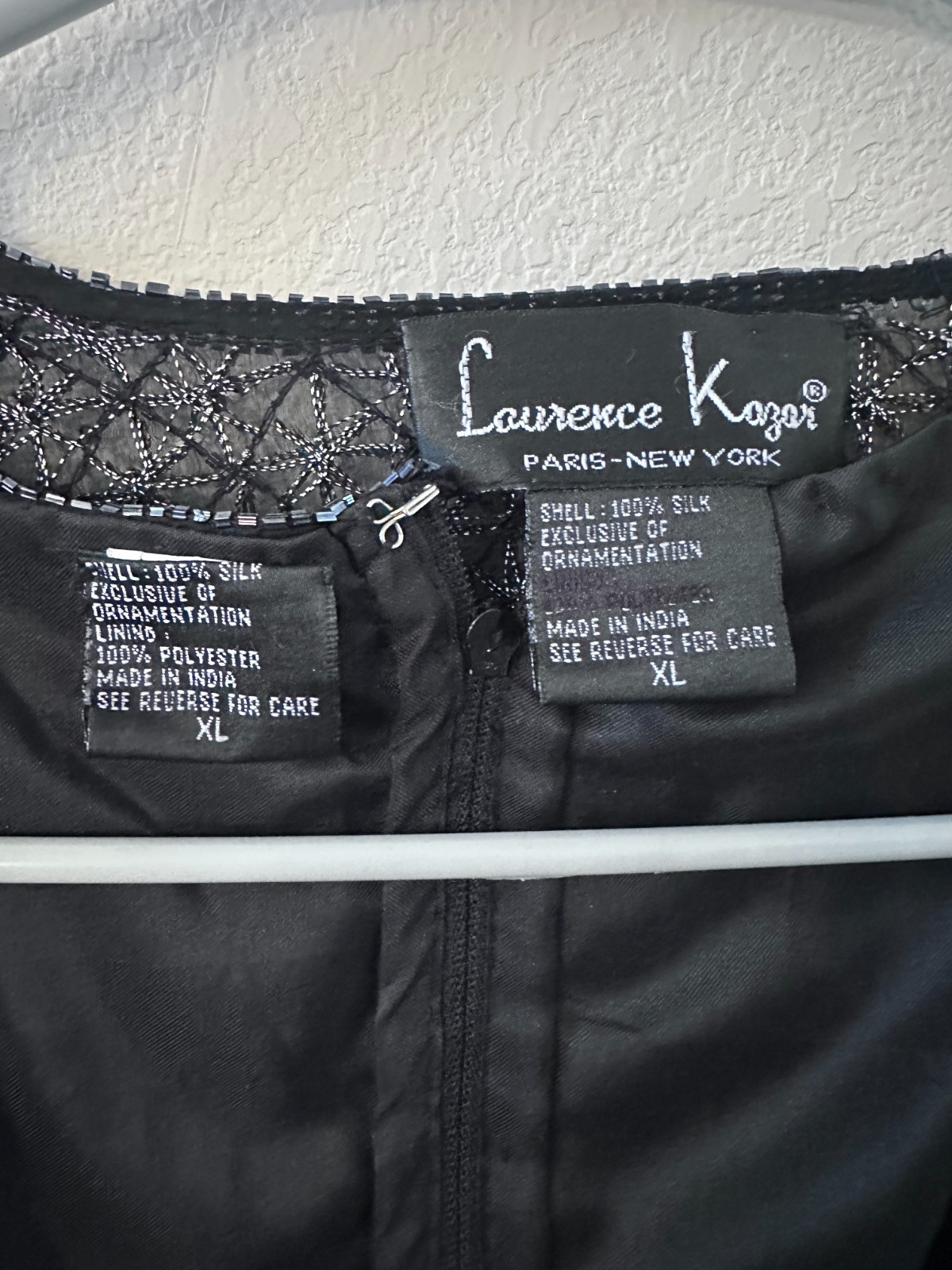Vintage Laurence Kazar silk sequineed sheer black and silver top and jacket XL