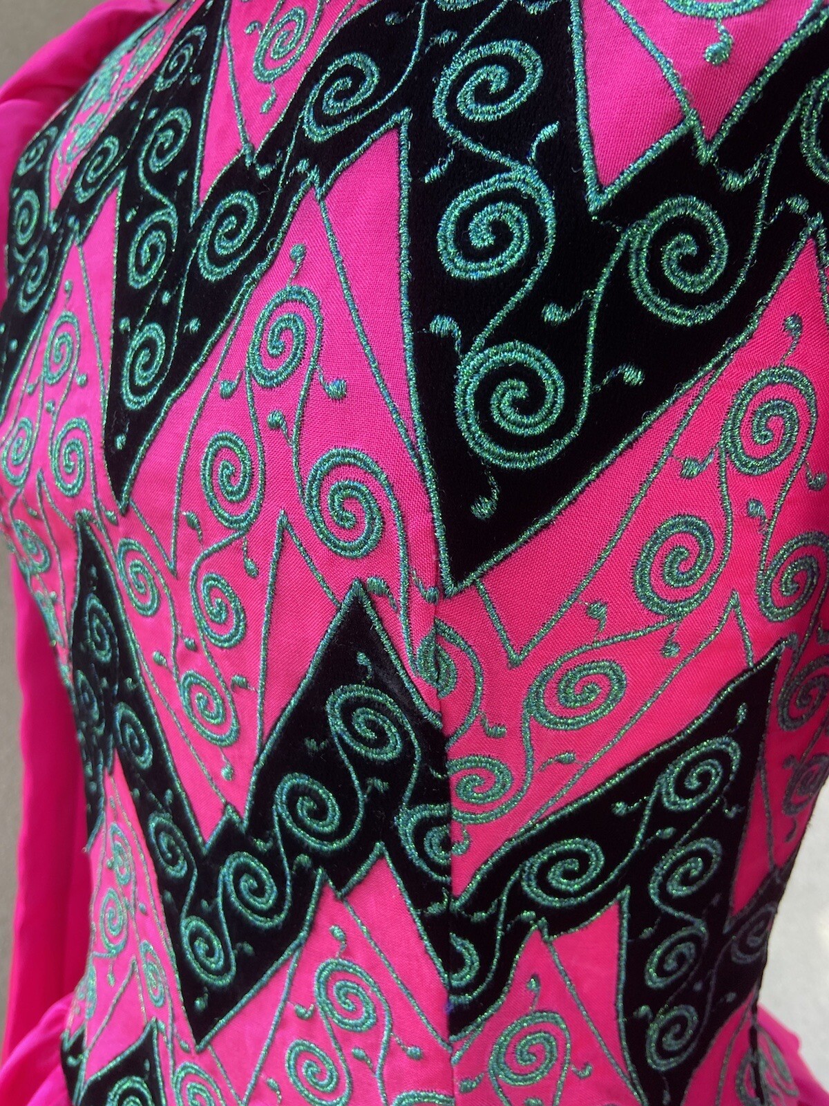 Vtg Amen Wardy designer neon chiffon dress ruffles embroidery XS/S P