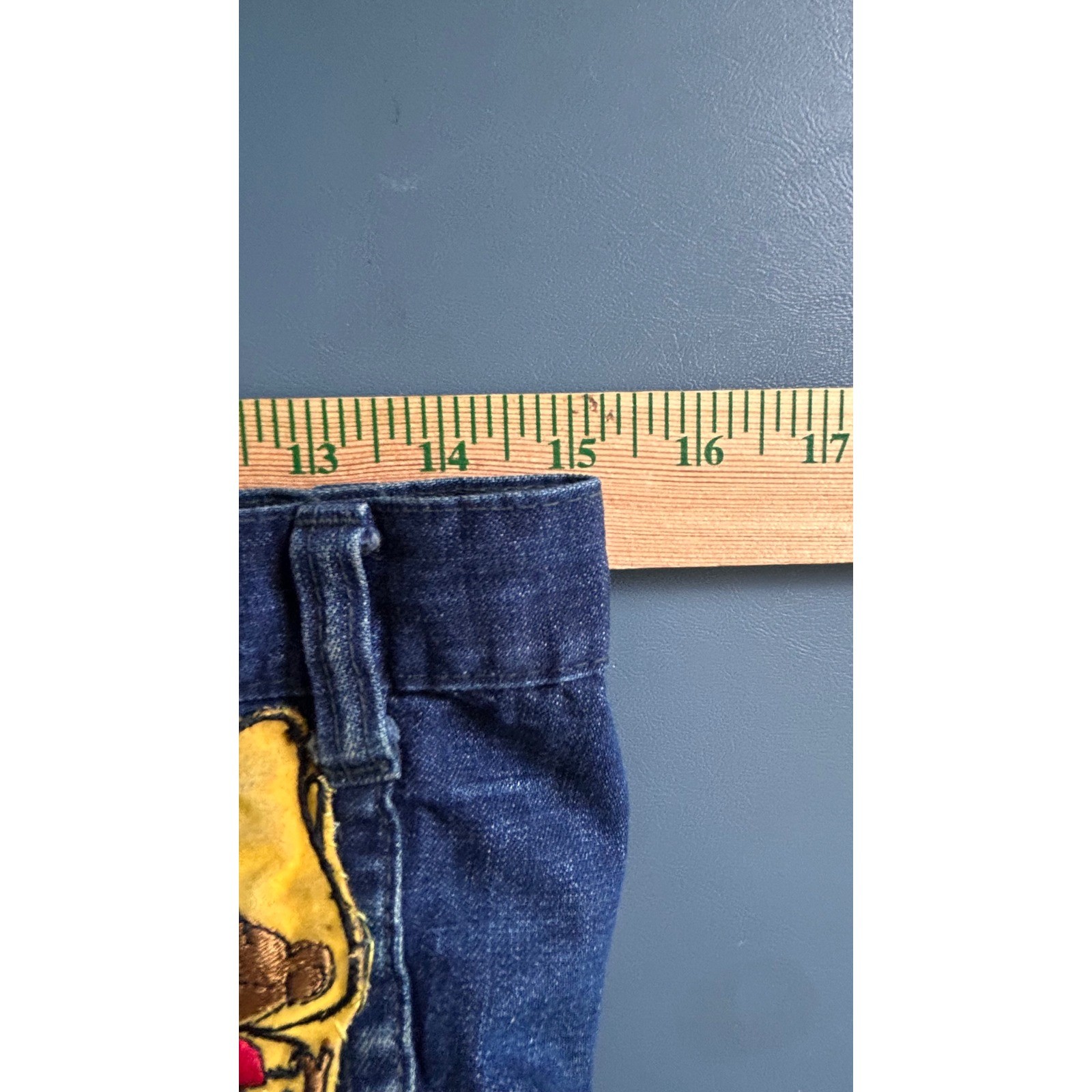 Vintage Landlubber Blue Flare Jeans Embroidered Patch 30×30.5 Hippie 1970s Boho