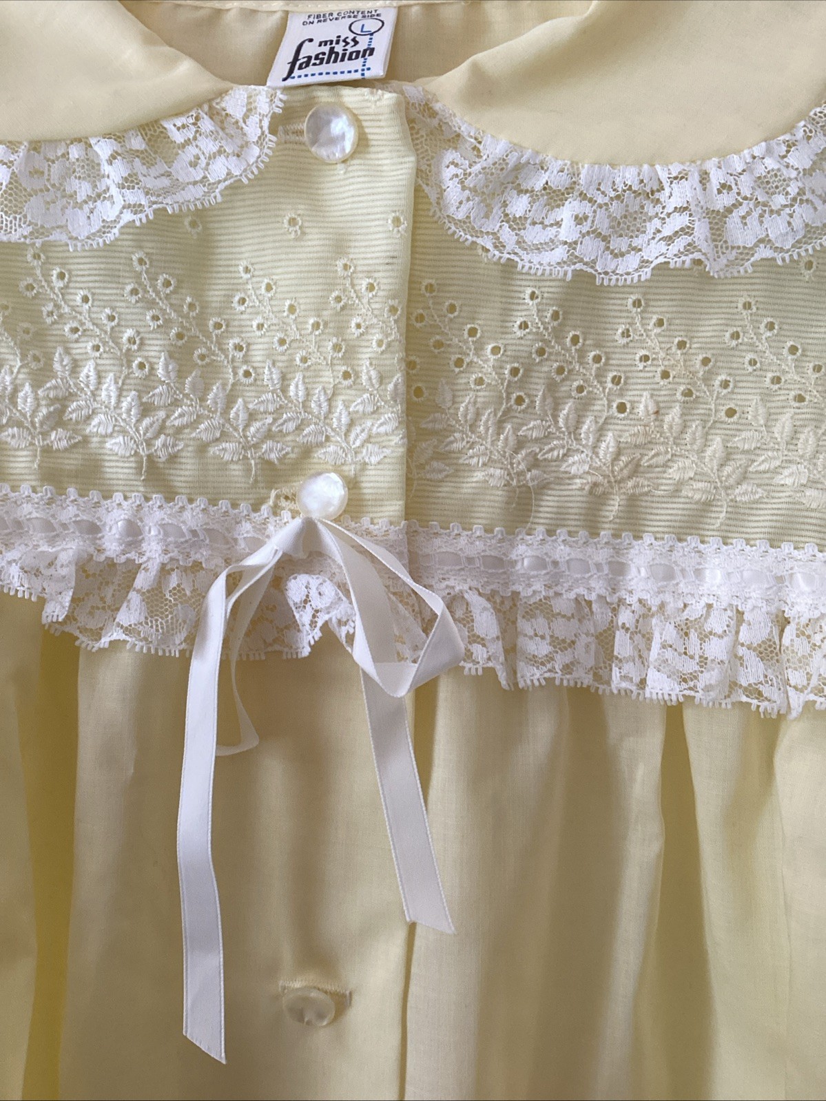 VTG Miss Fashion House Dress Yellow Lace L Peter Pan Collar Union Made USA