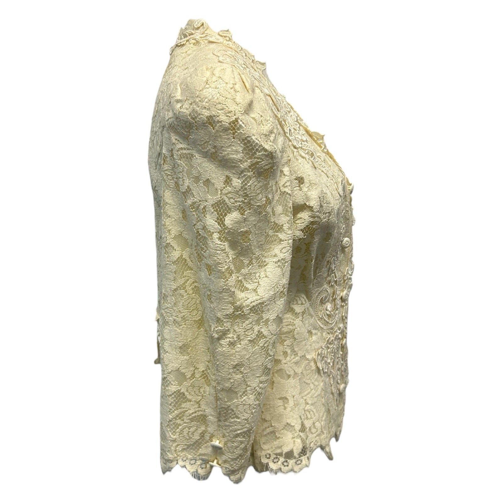 Vintage 80s Cachet by Bari Protas Ivory Fitted Lace Jacket Women’s Sz 12/M