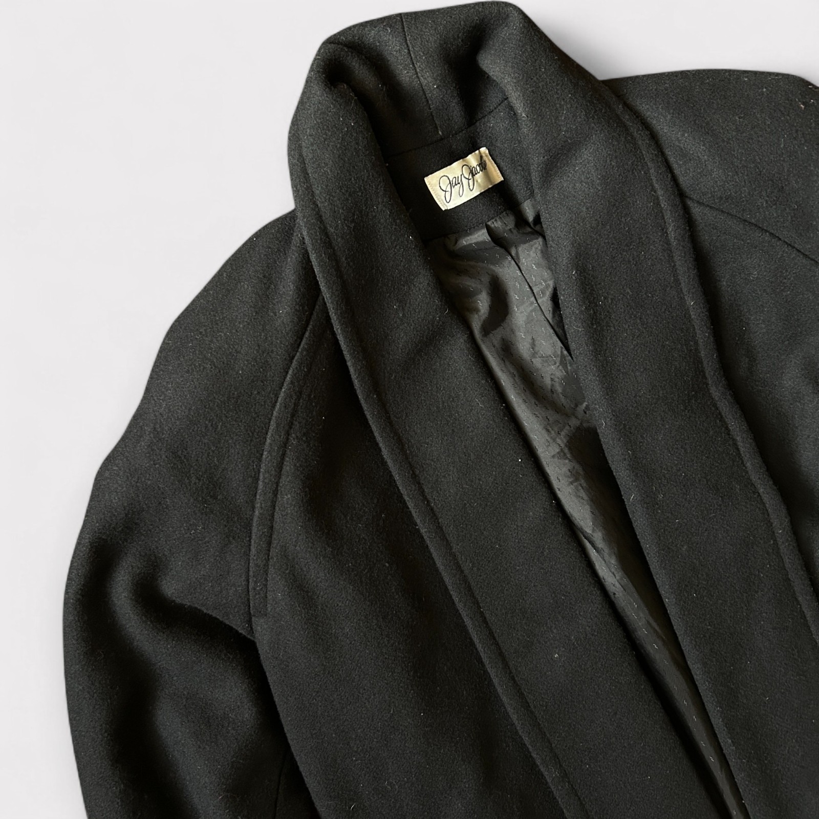 Vintage Jay Jacobs Large Black Wool Drape Winter Coat 1980s L