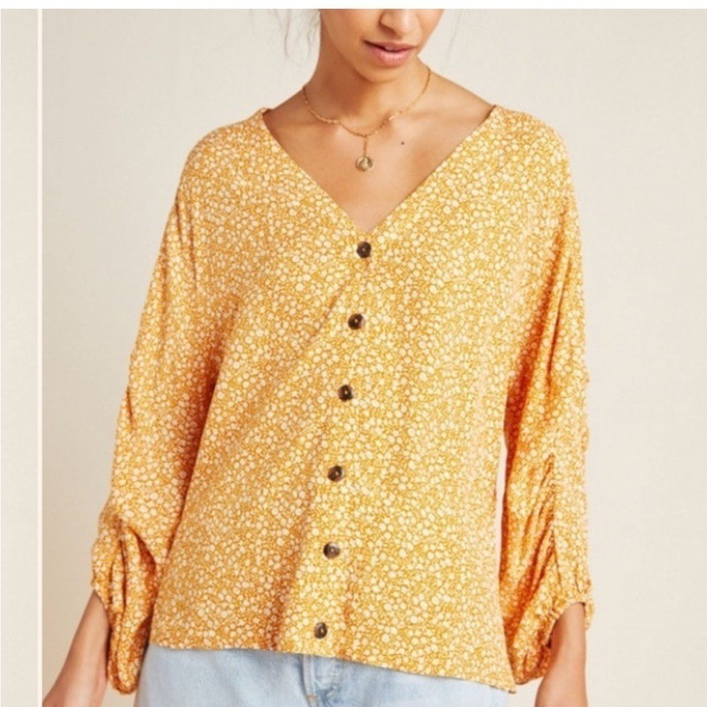 Anthropologie NWT Maeve Yellow Floral Button-Up Blouse