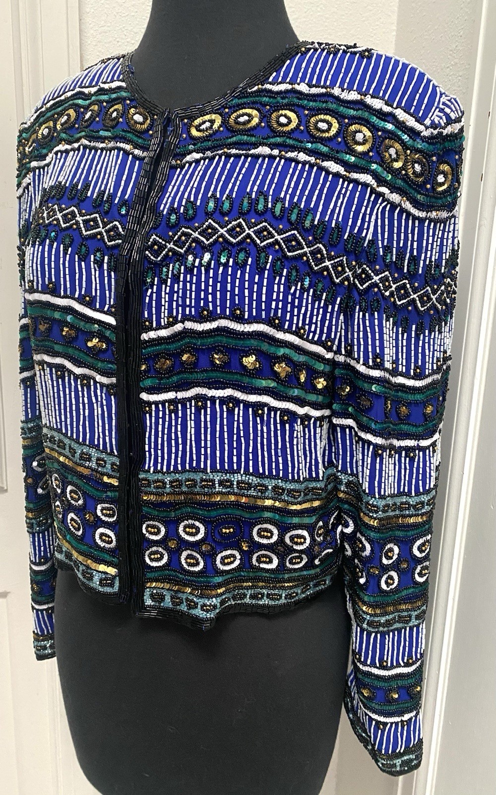 Stunning Vintage Beaded Blue Silk Jacket Niteline by Della Roufogali