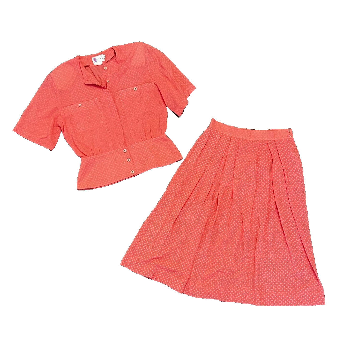 Vintage Prophecy Skirt Short Sleeve Salmon Coral Pink Grannycore Set Size 14