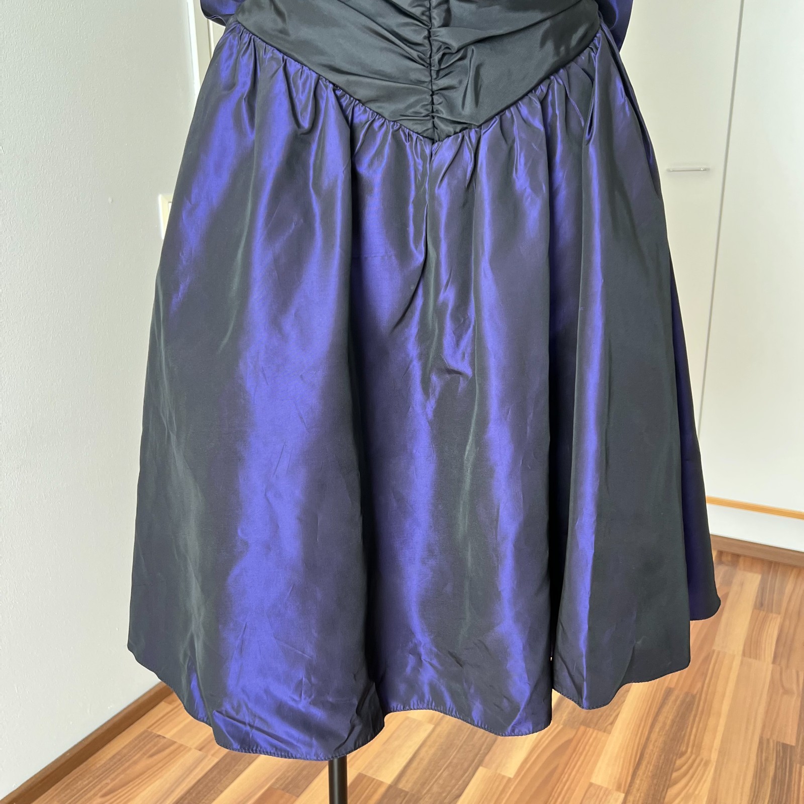 1980s Taffeta Prom Party Dress Bow Back Ruched Cocktail Strapless Gown EU 36