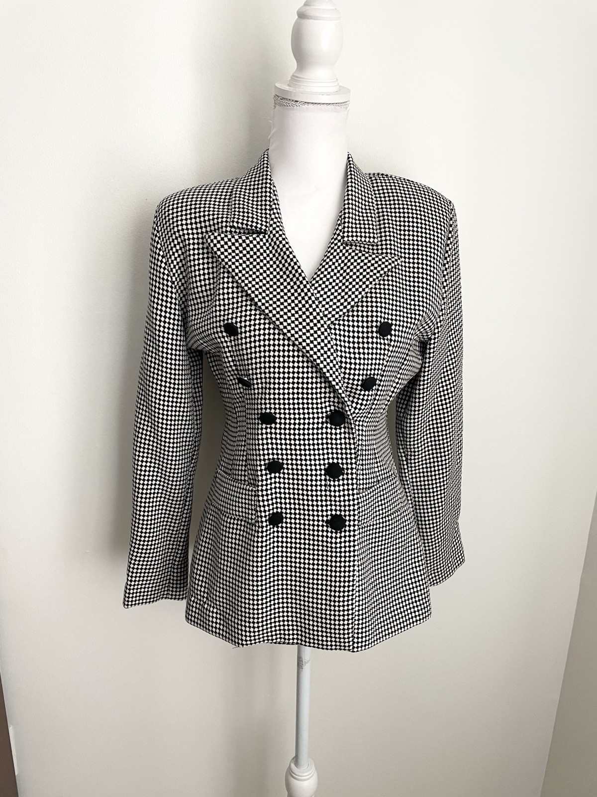 Vintage Black and White Checkered Double-Breasted Blazer By Mark Farrel Size M