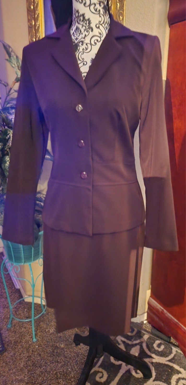 Alyn Paige Juniors Size 5/6 Dark Brown 2 Piece Skirt Jacket Suit Un Lined