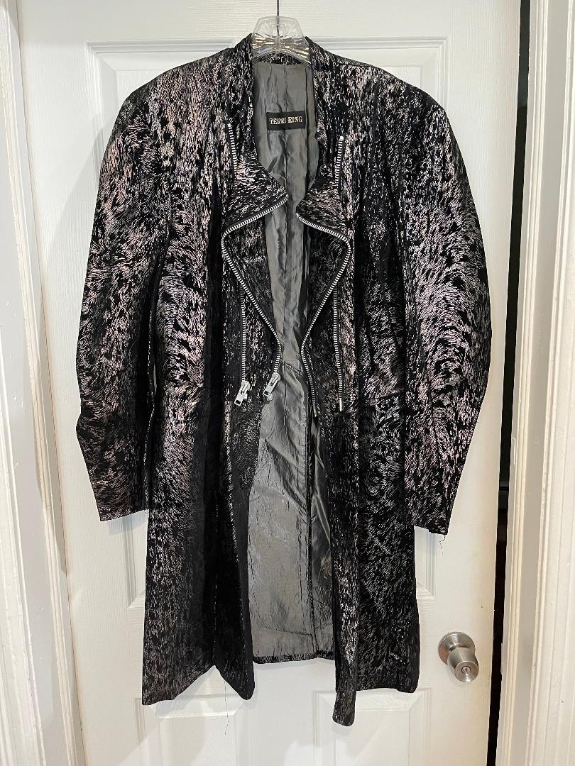 Black and Silver Leather Stage Coat made and designed by Terri King