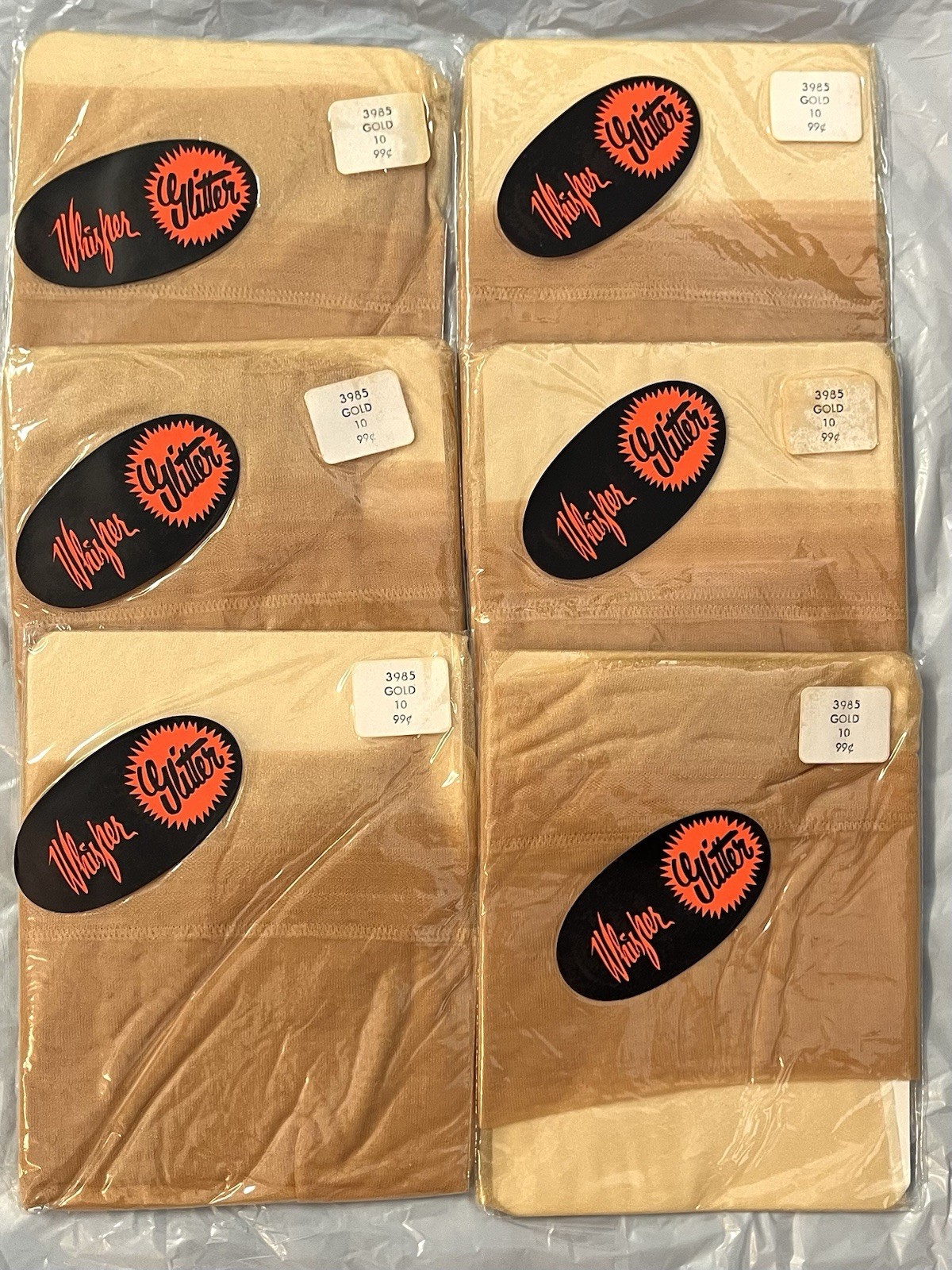1960s Gold Glitter Stockings 6 Pairs Sz 10 Mod GoGo Whisper New Old Stock
