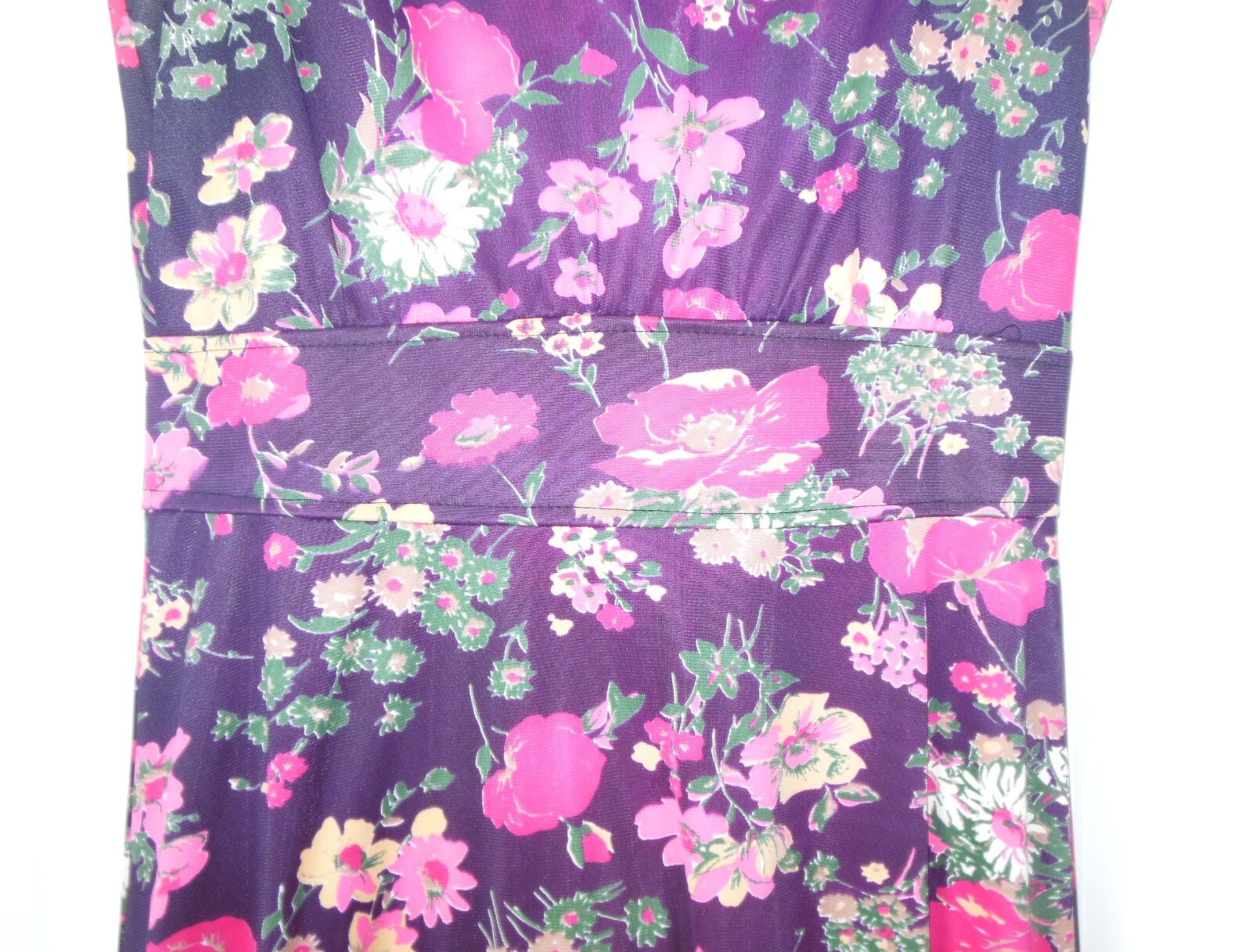Vintage Floral Dress sz ~S Large Collar Button Front w Belt 60’s 70’s Sleeveless