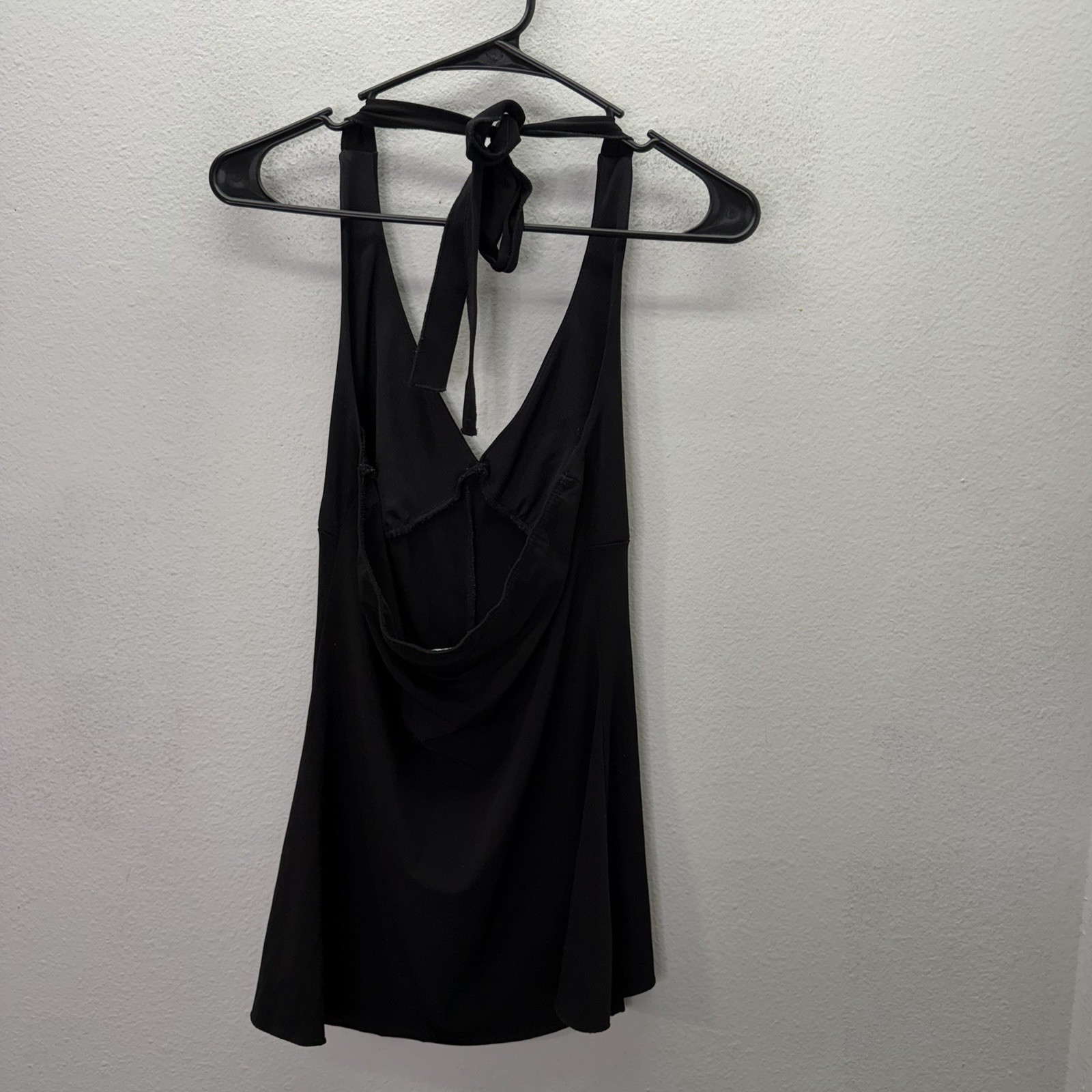 Y2K Vintage RAVE Black Halter Top SZ M Stretch Club Rave Fairy Ruffle Whimsigoth