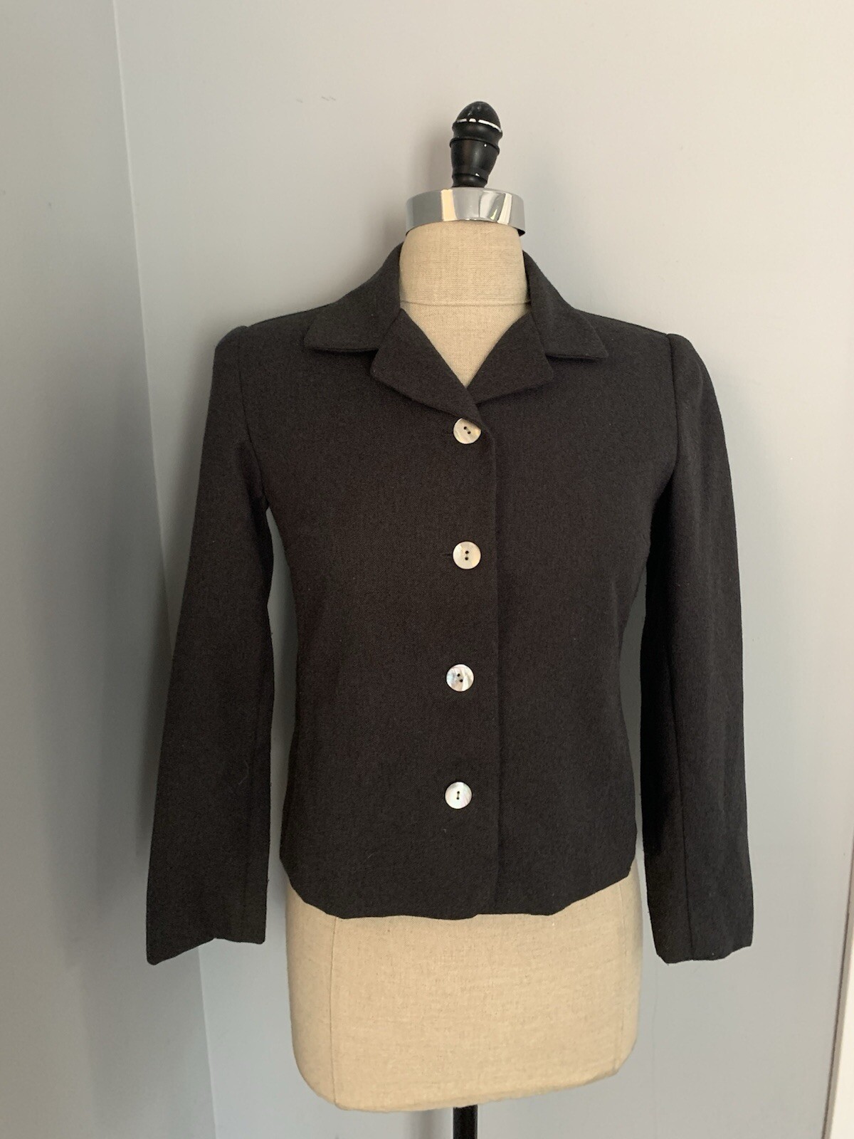Vintage 80s 90s Cropped Grey Wool Blazer Tailored Minimalist Menswear Inspired