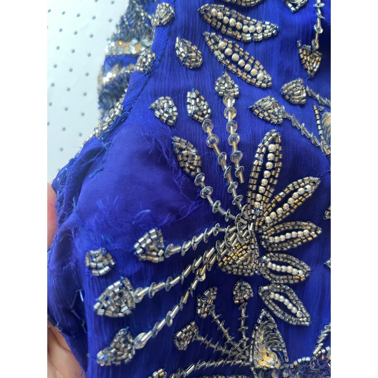 Mark & John by Sam Silk Beaded Sequin Dress Royal Blue Vintage 1X Midi Formal