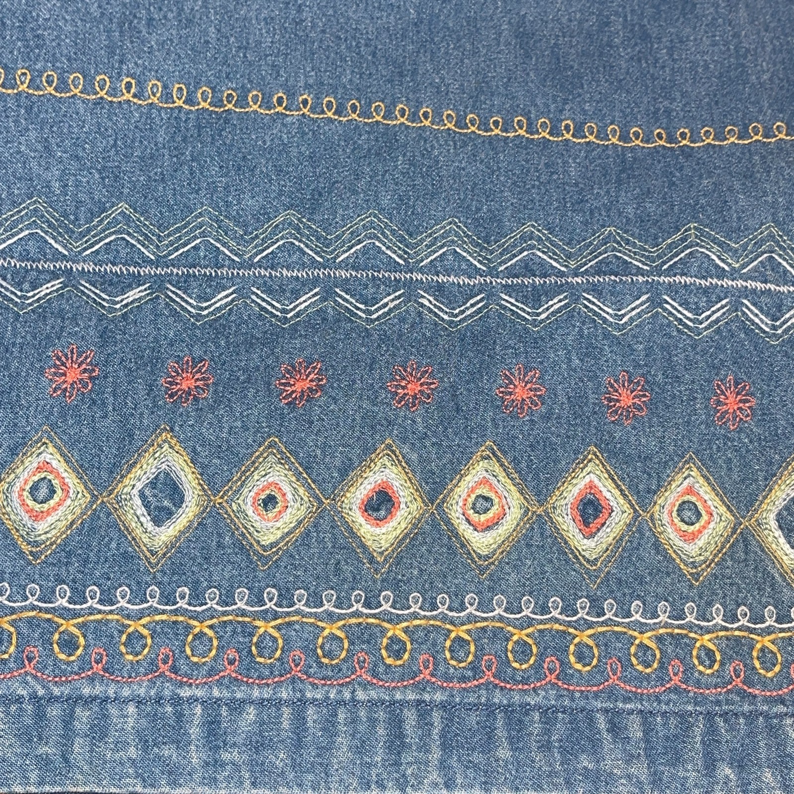 Denim & Co. VTG Modest Denim Skirt Jacket Outfit Set 1X Grannycore Embroidered
