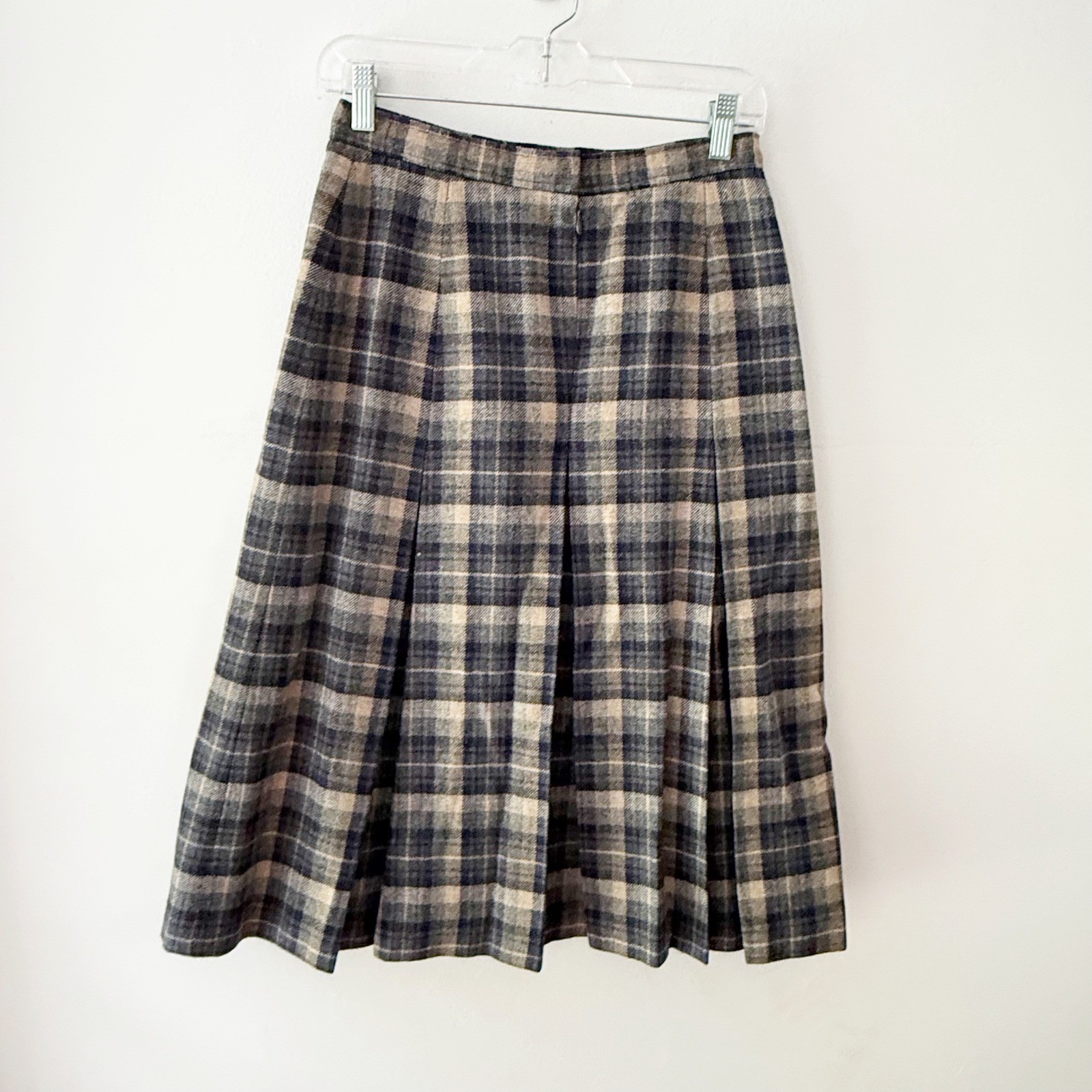 Vintage 70s Pleated Skirt Women 12 Plaid Wool Blend Union Retro Preppy Academia