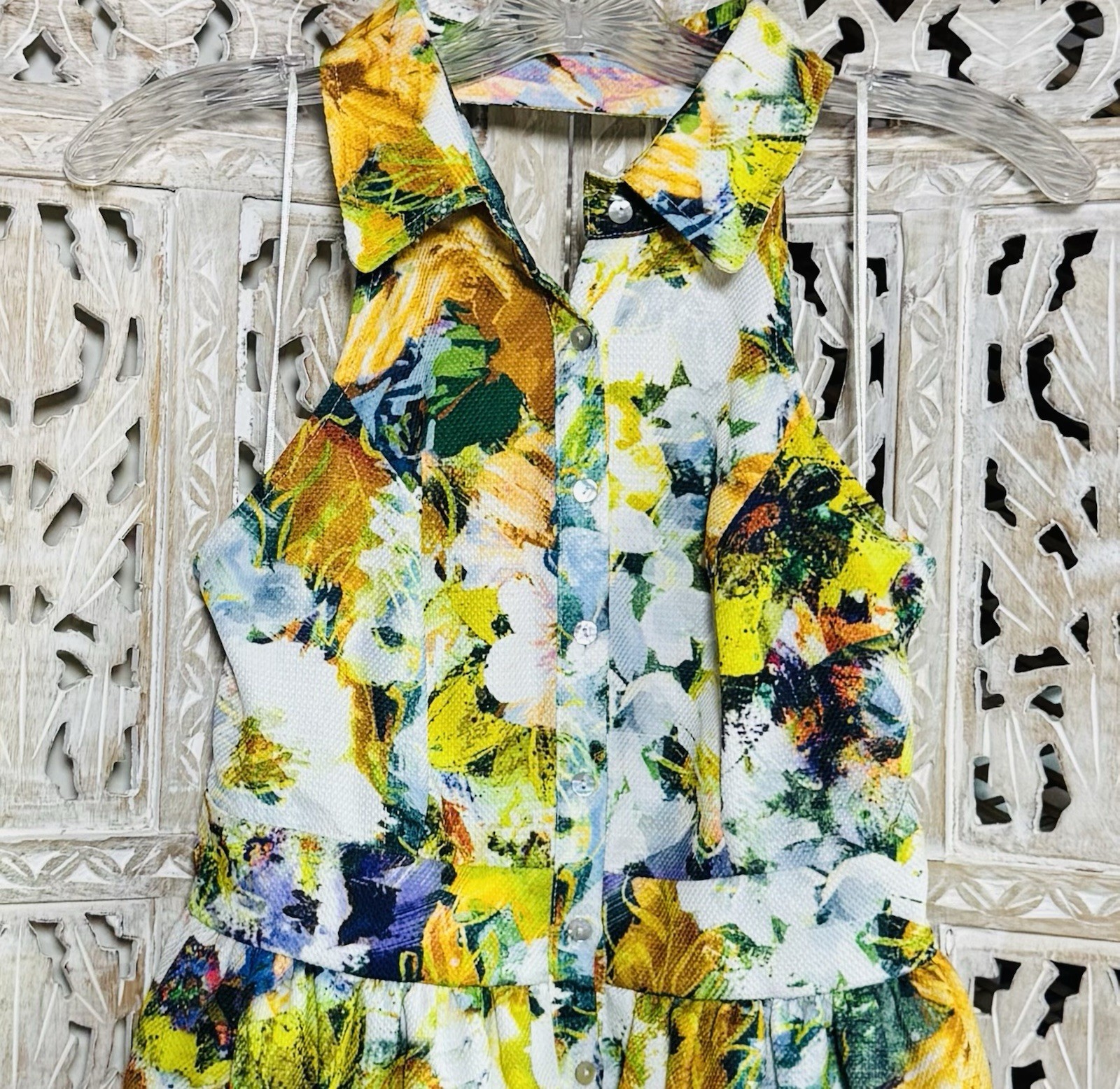 Vintage SZ 4 McGinn Retro Halter Floral Dress Garden Cocktail Party Cruise Wear