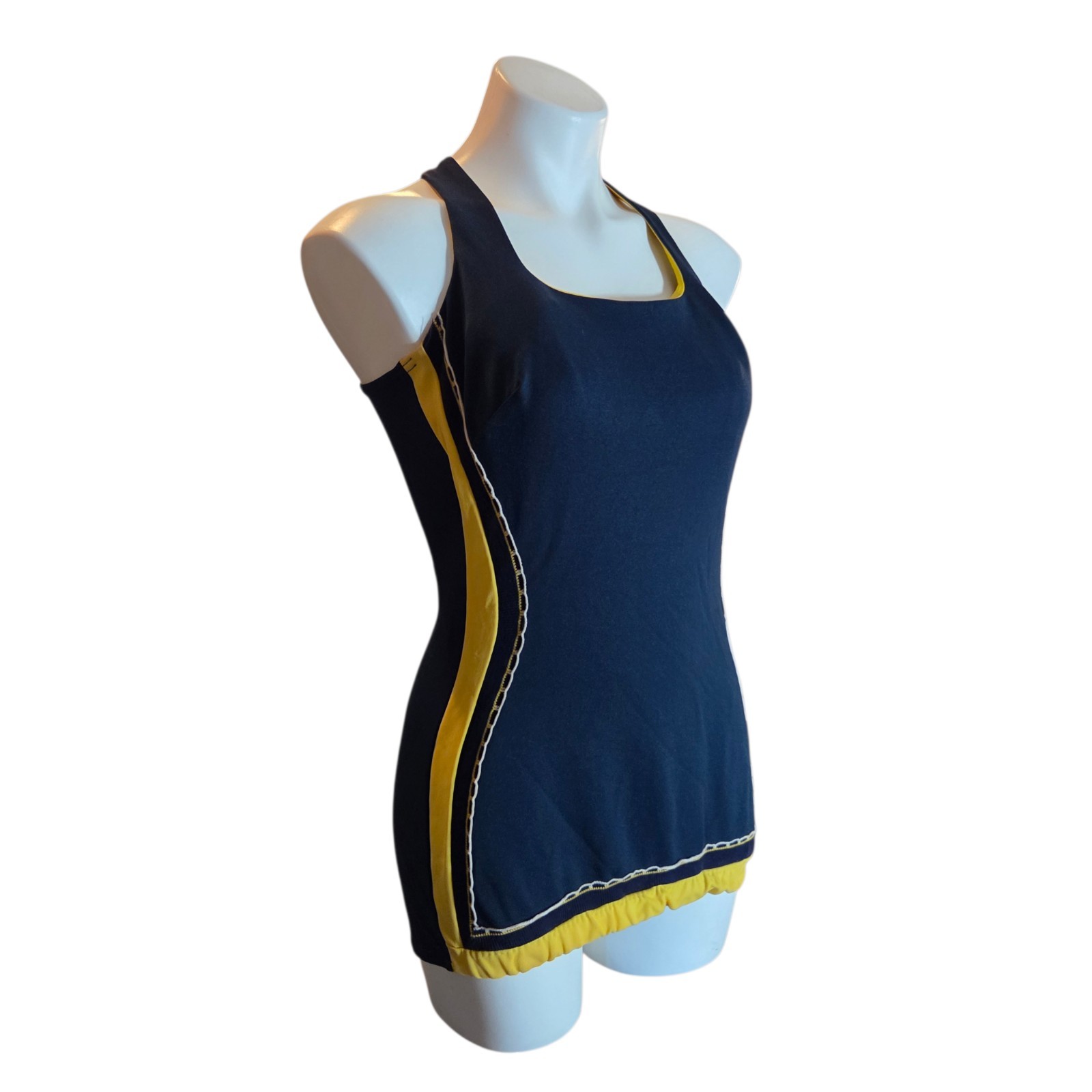 Vintage 50s 60s Blue Yellow Swimsuit M/L Playsuit One Piece Bathing Suit Pinup