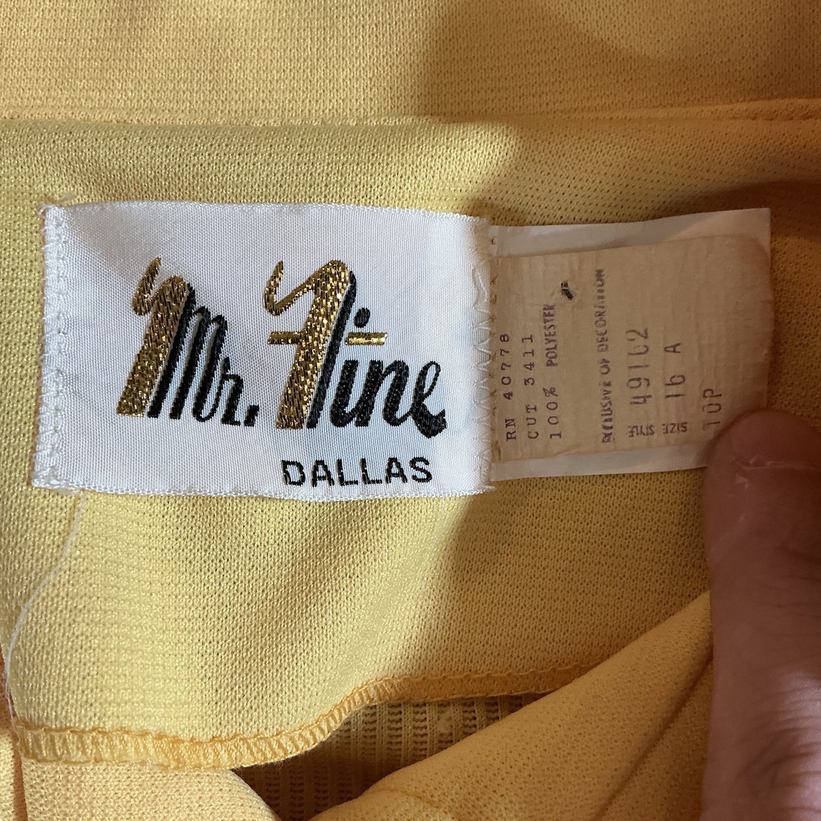 Vintage Mr. Fine Dallas Women’s Pantsuit Size 16 Yellow 2 Piece Set Top #15818