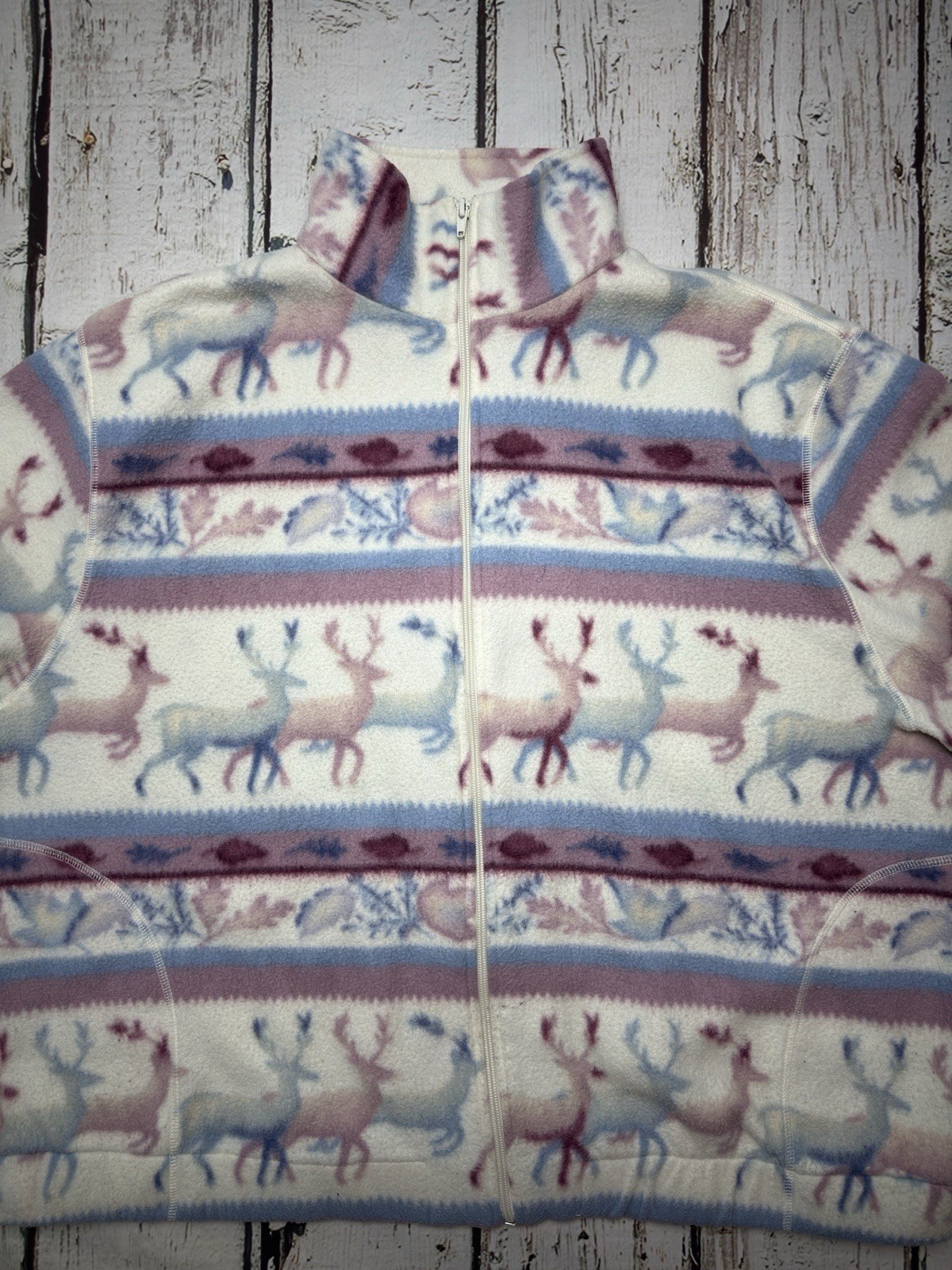 VTG Deer Stag All Over Print TanJay Women’s Fleece Full Zip Sweater Sweatshirt
